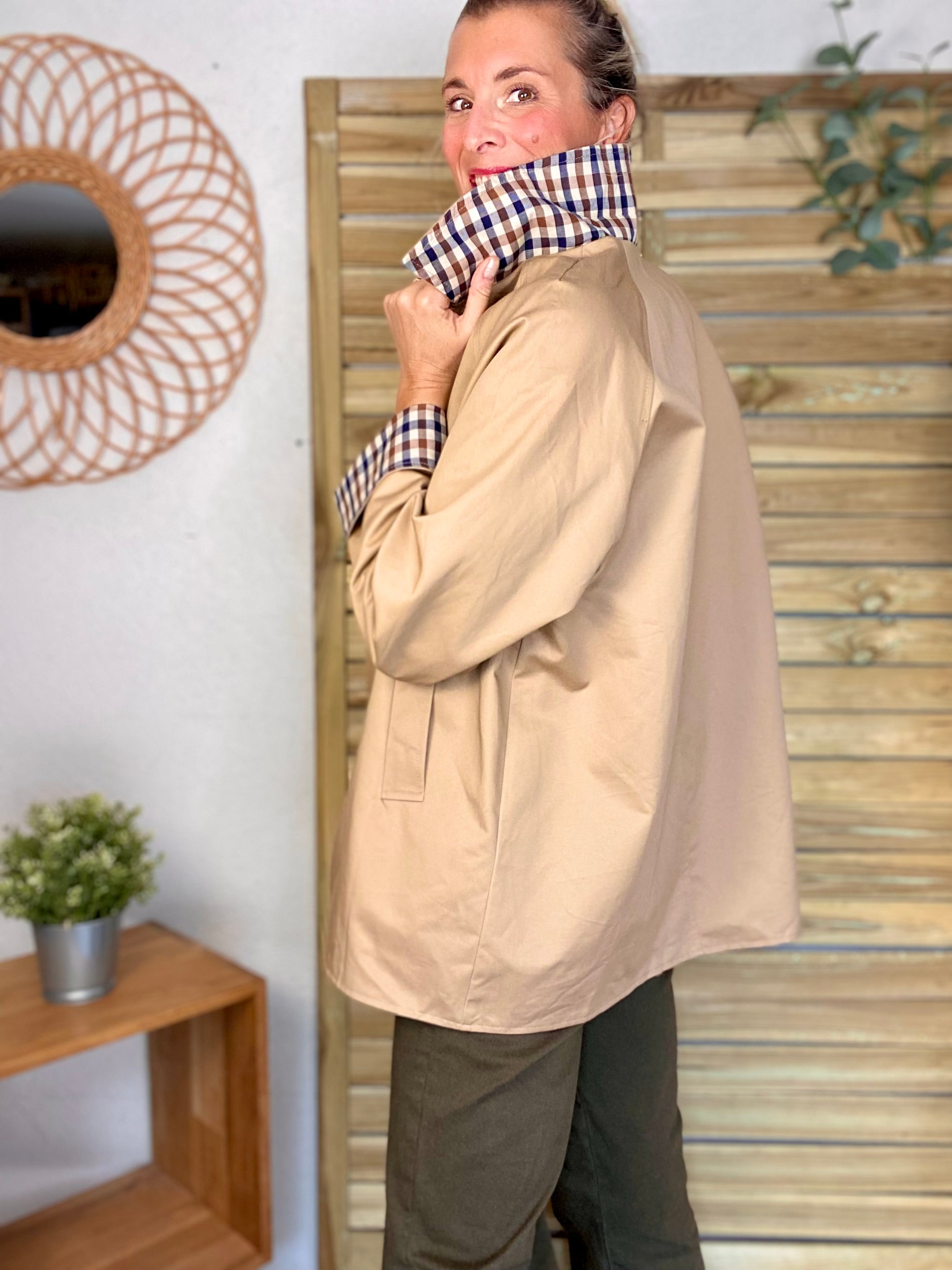 Veste Trench mi long réversible vichy LENA - Camel clair