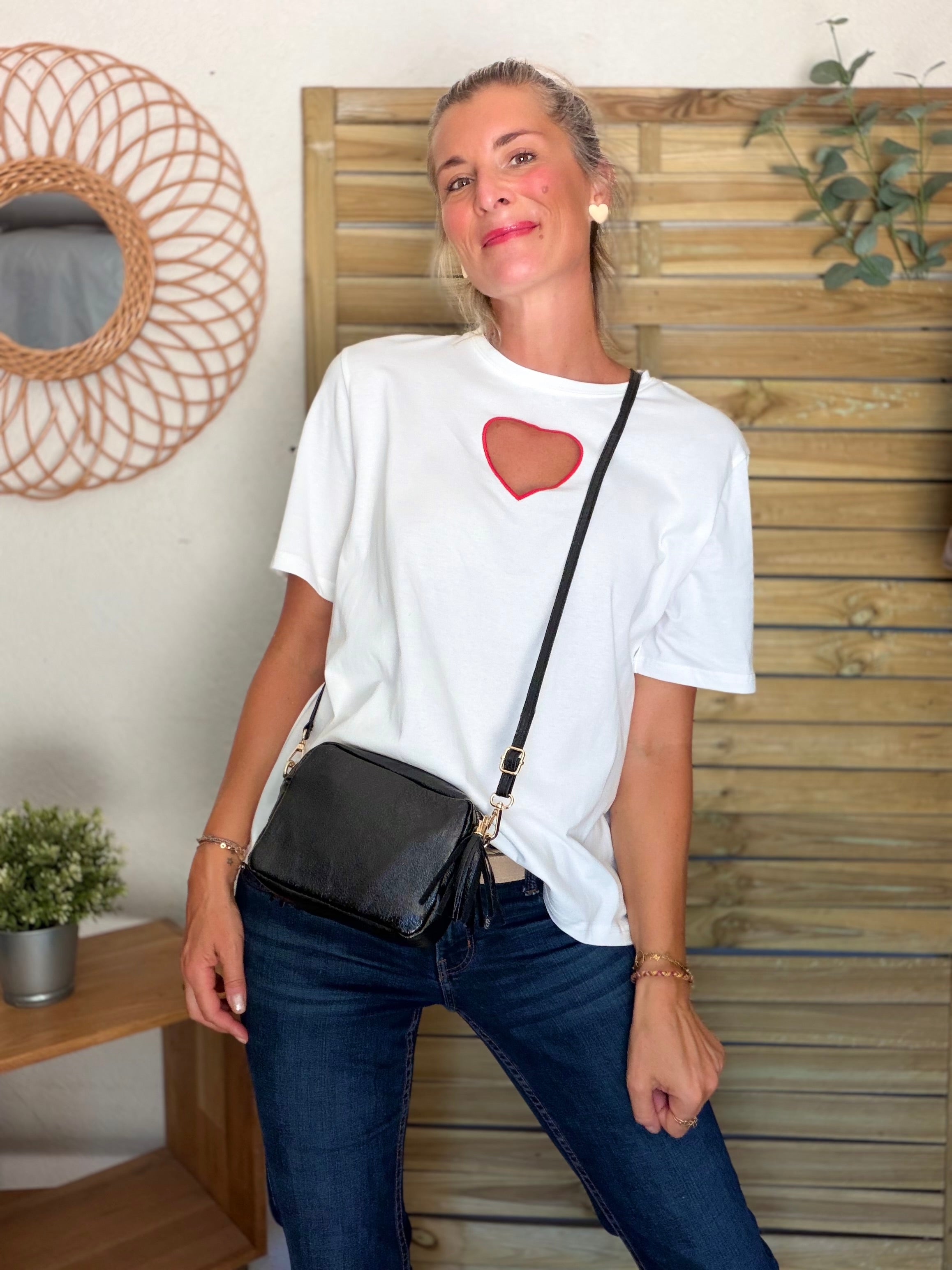 Tee shirt blanc Coeur ajouré SIXTINE