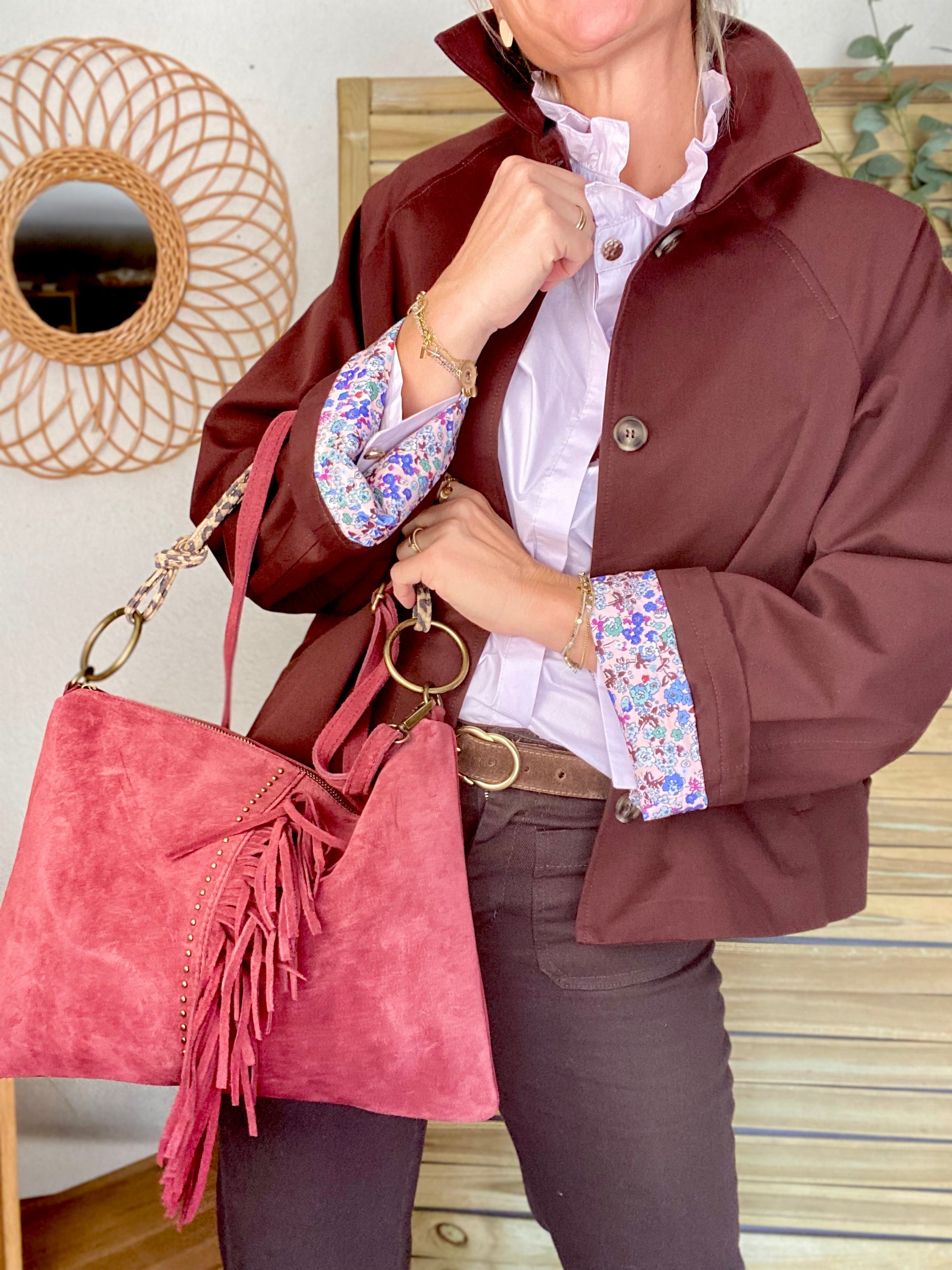 ⚡️PÉPITES FRIDAY - Sac en cuir daim 2 bandoulières (Léo et bordeaux) - Bordeaux - BROOKLYN