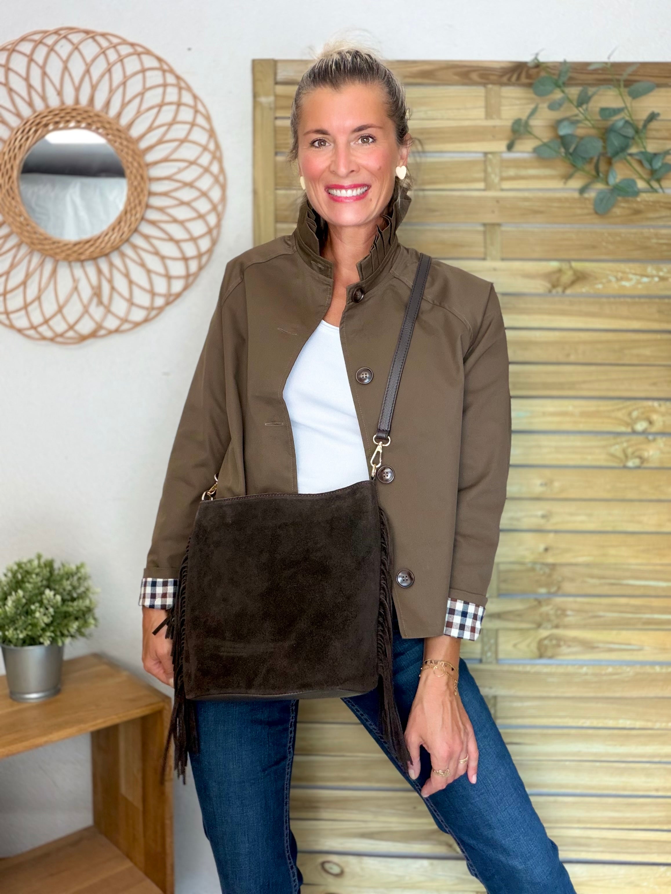 Veste Trench col victorien, revers carreaux - VICKY Café