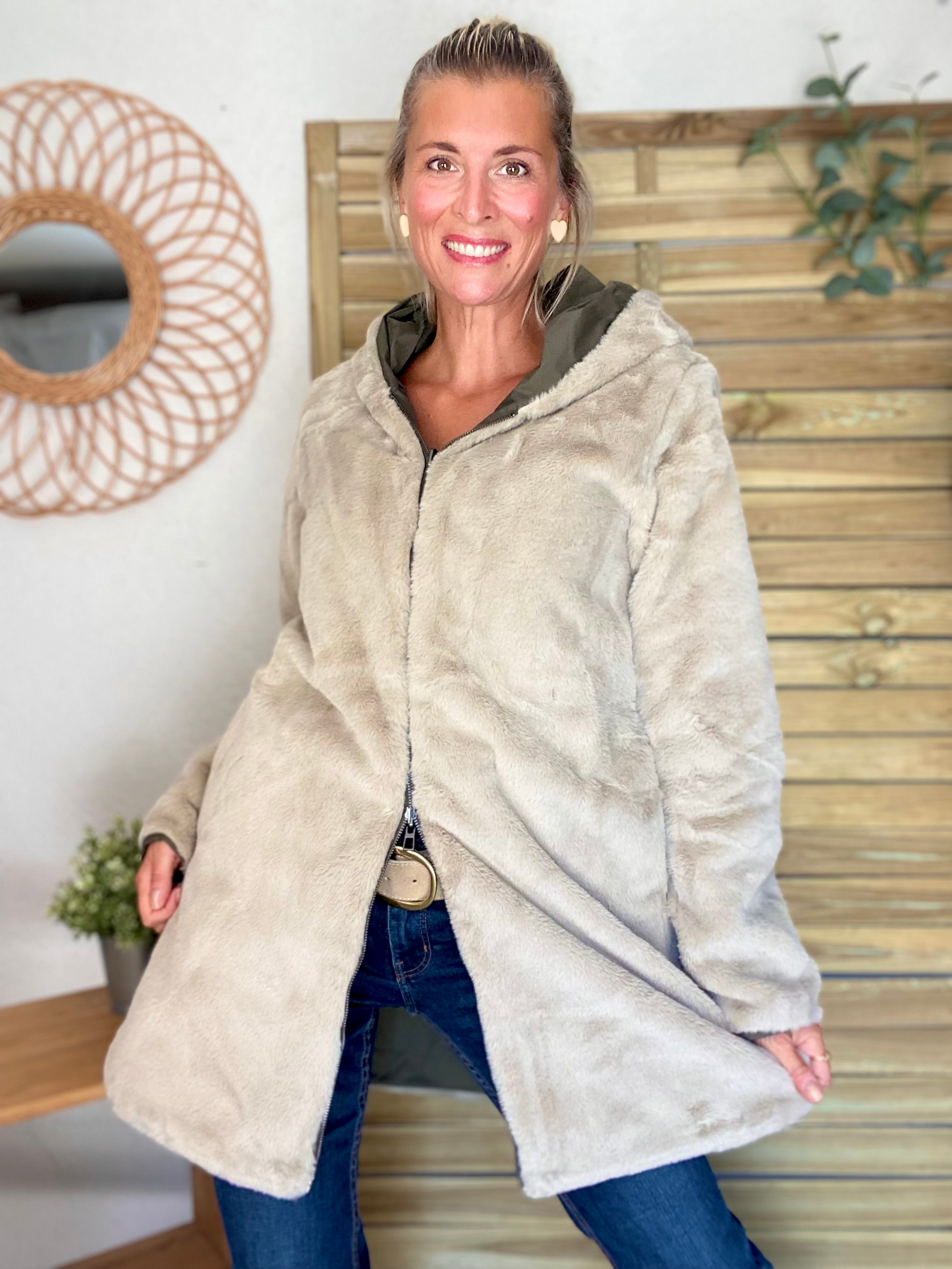 Parka Imperméable réversible fourrée Kaki / Beige ALIX - LAURA JO