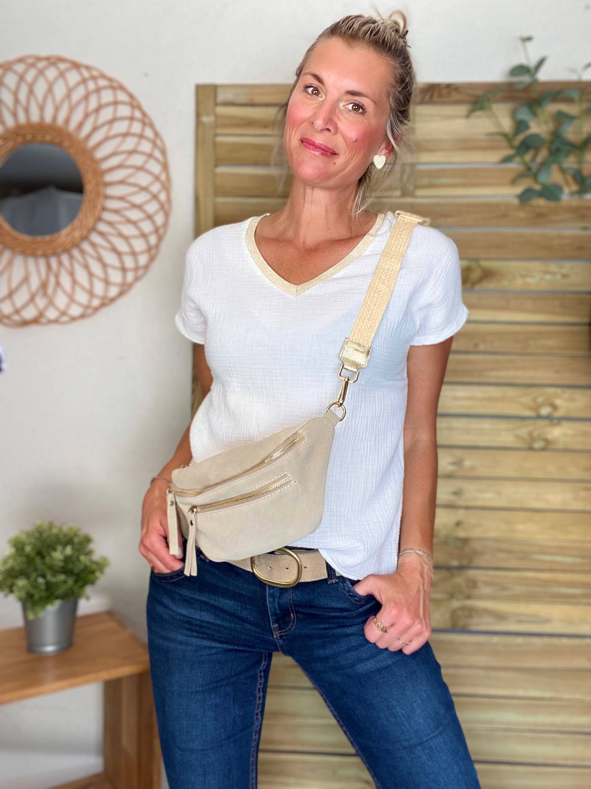 Sangle / Bandoulière pour sacs/ bananes - JENNY (effet paille)