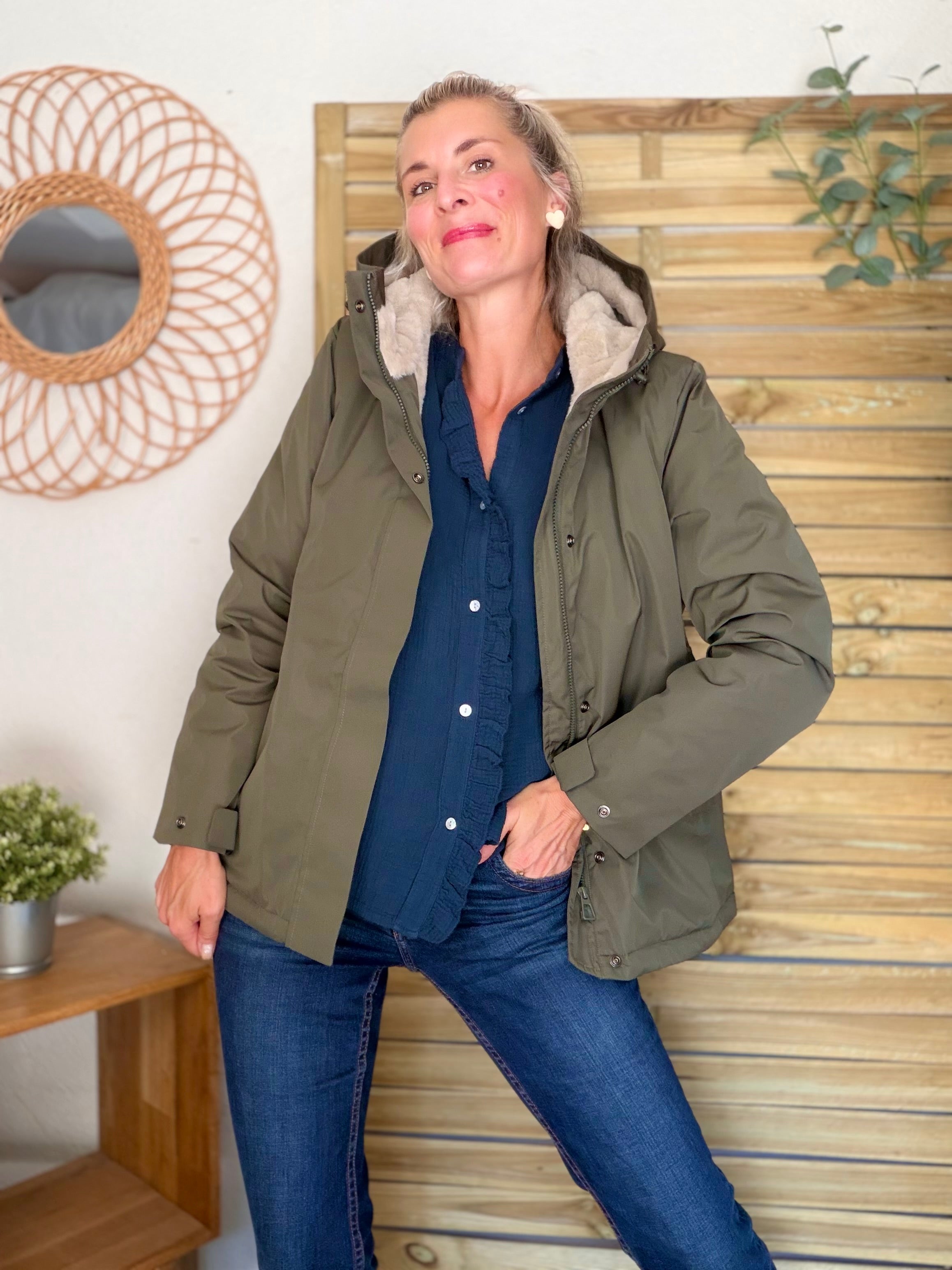 LAURA JO - Parka fourrée imperméable AMBRE MI-LONG - Kaki / Beige
