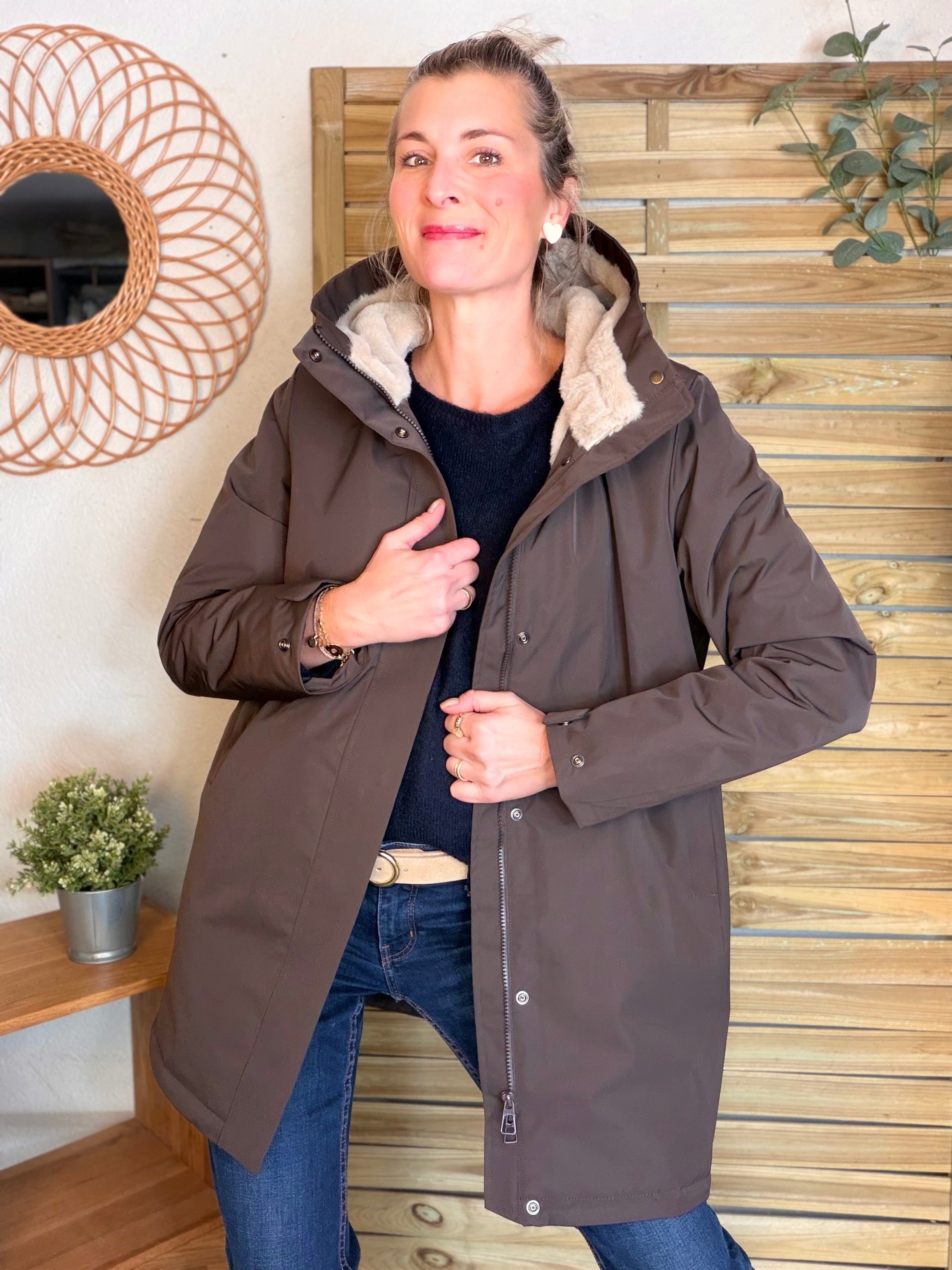 Parka fourrée imperméable AMBRE - Chocolat / Beige - LAURA JO