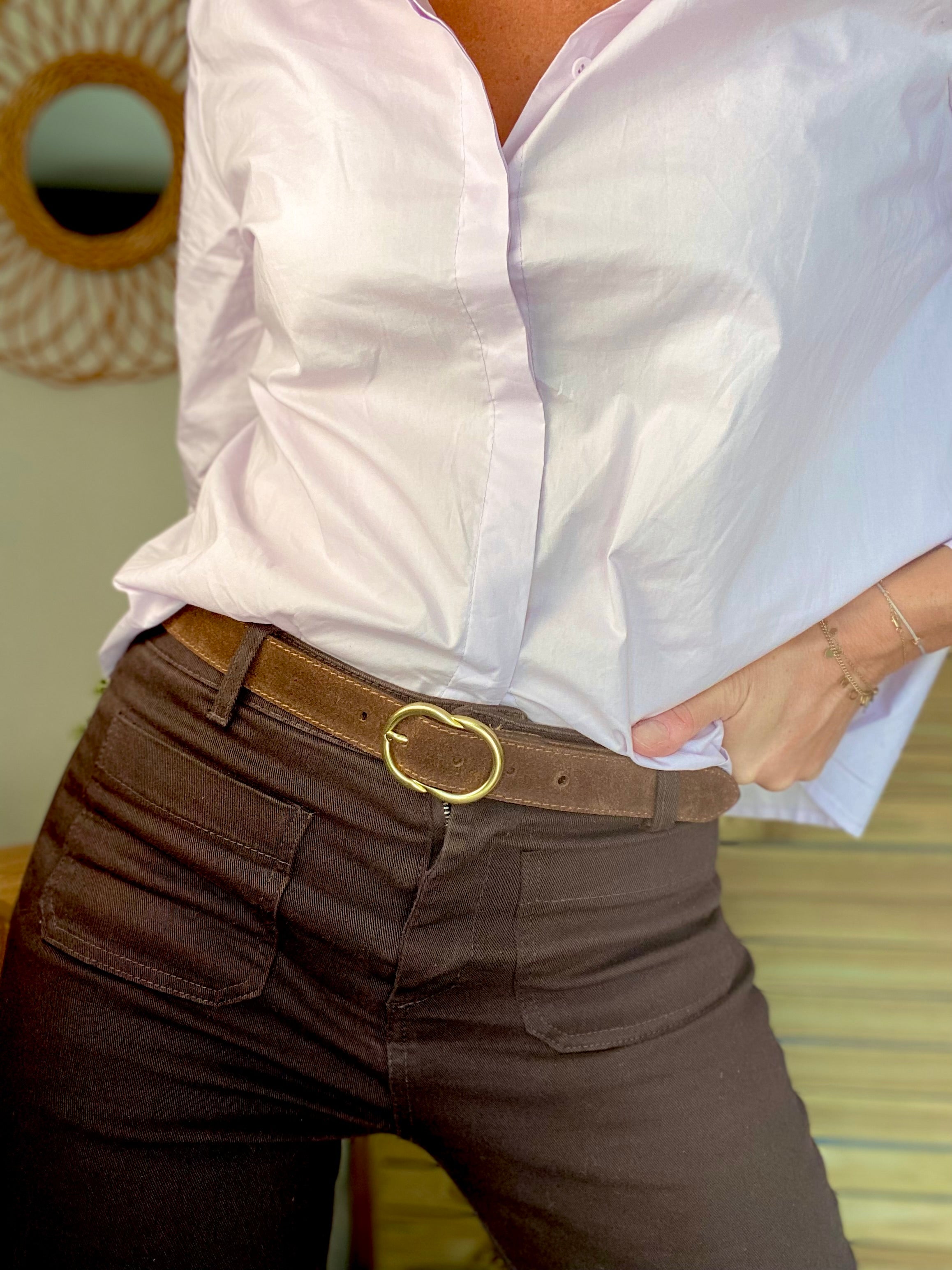 Ceinture boucle laiton - ANGIE - Chocolat