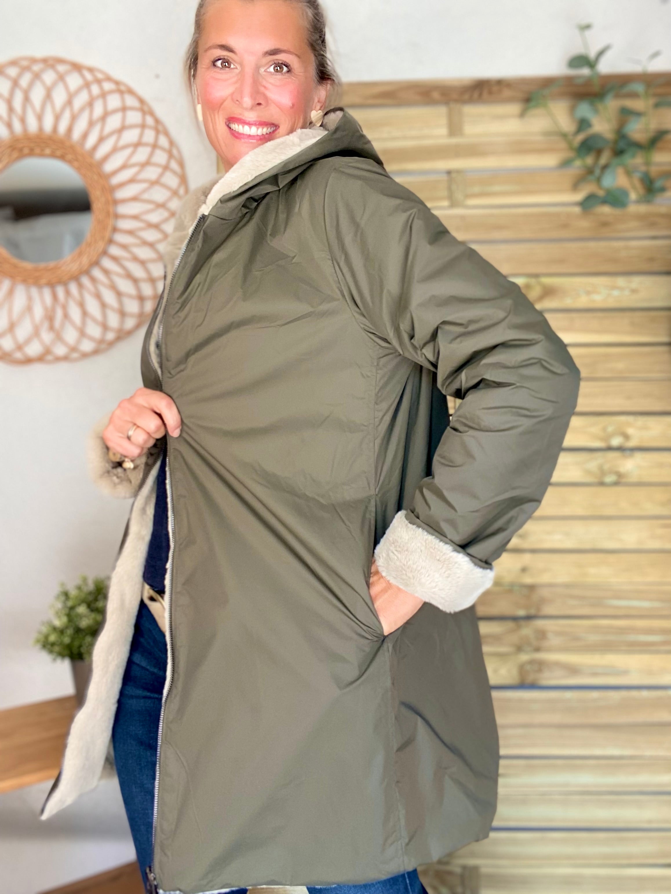 Parka Imperméable réversible fourrée Kaki / Beige ALIX - LAURA JO