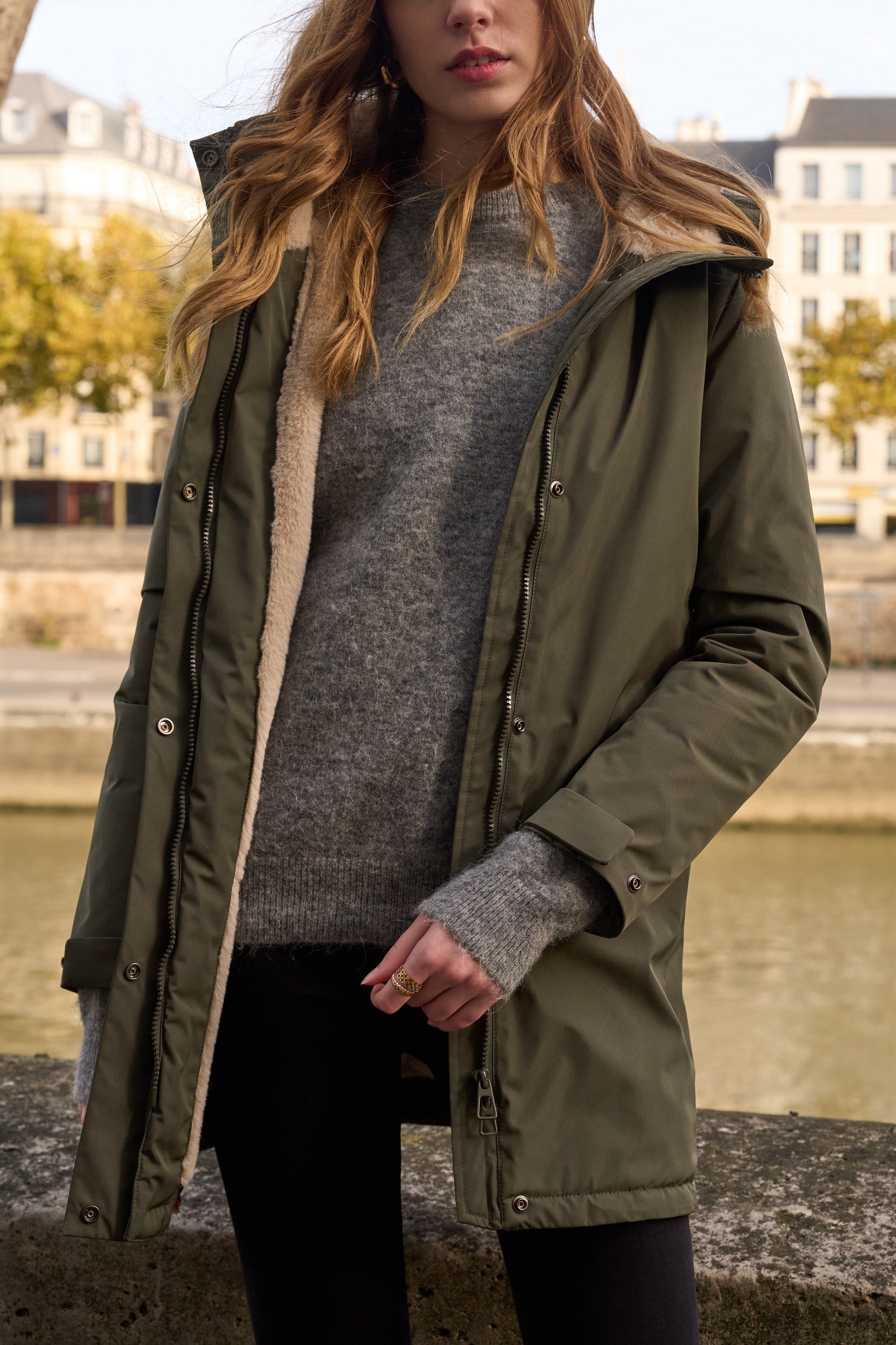 Parka fourrée imperméable AMBRE - Kaki / Beige - LAURA JO