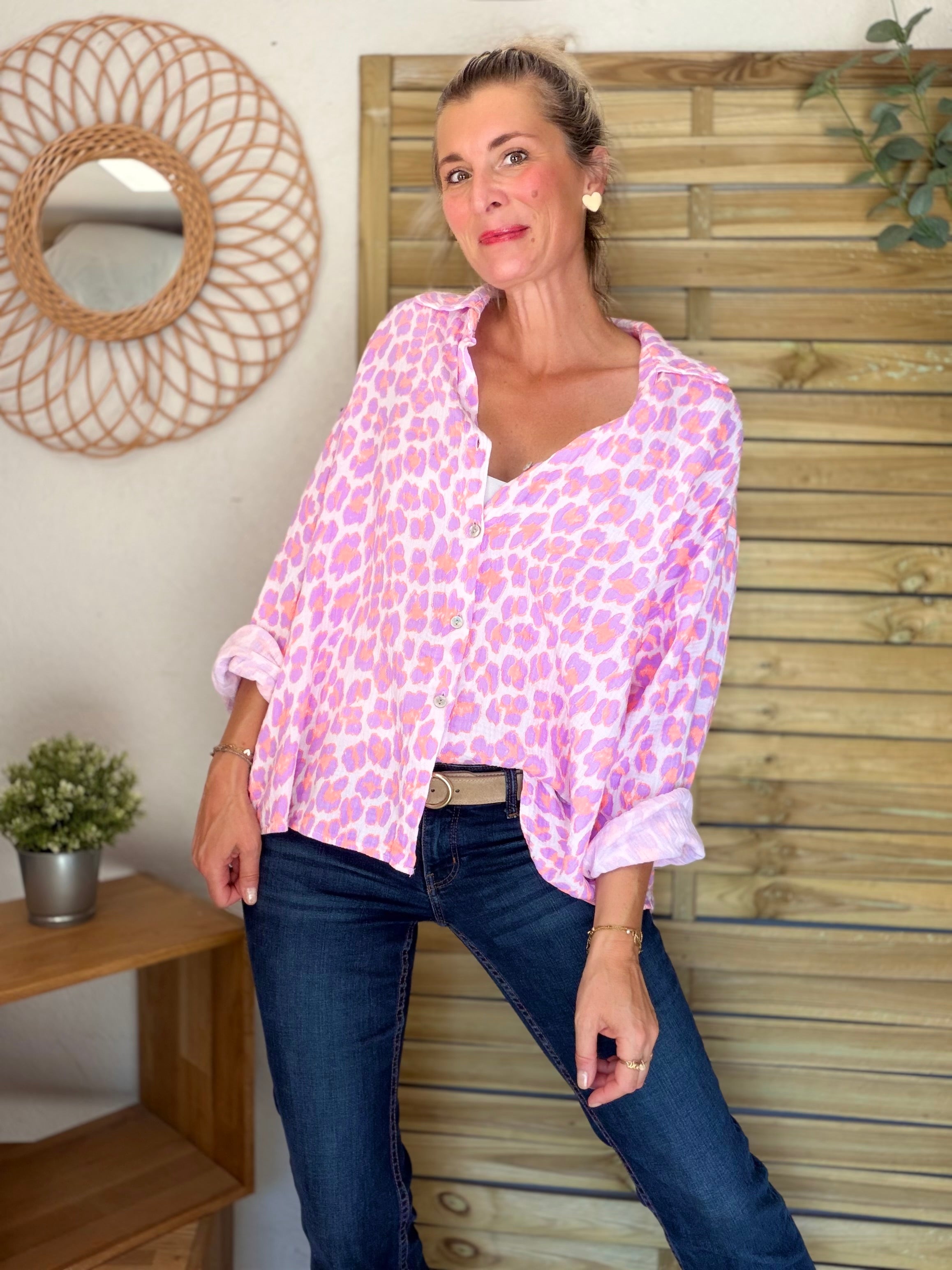 Chemise en gaze de coton FÉLICIE Léo lilas
