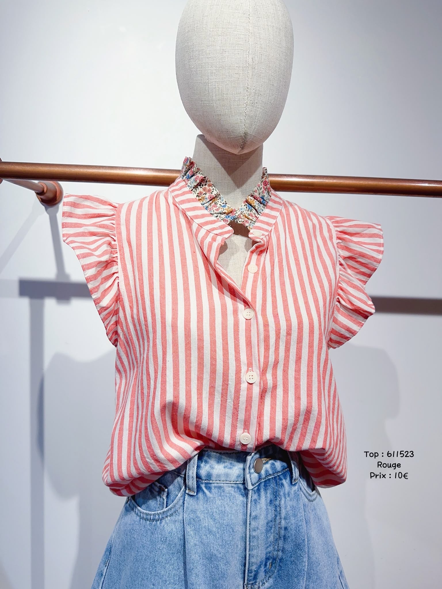 Blouse rayée, col Liberty, manches volantées CHARLINE