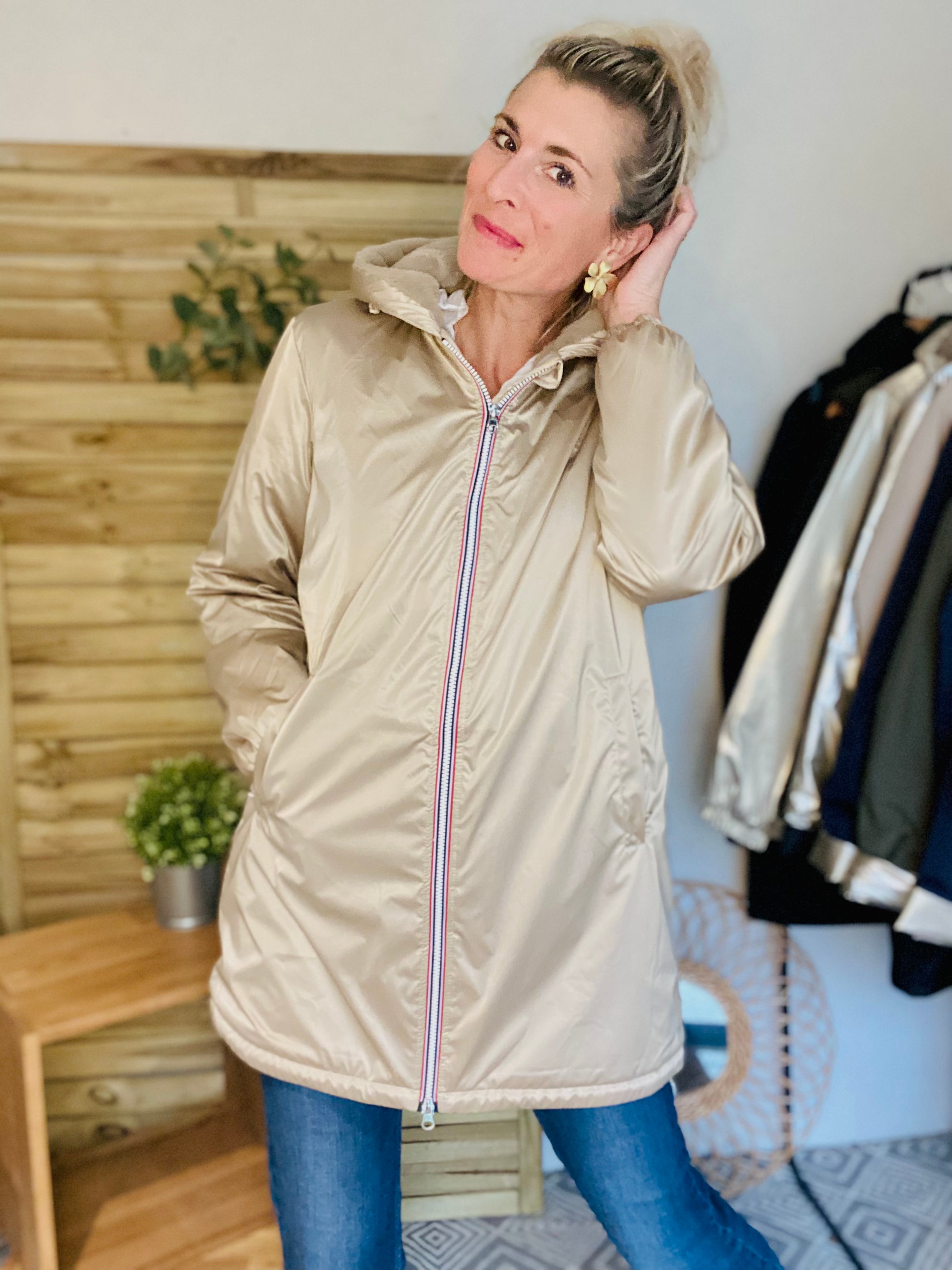 RETOUR EN STOCK 20/11 - Parka Imperméable LOUISE LONG fourré - Sable irisé - Laura Jo