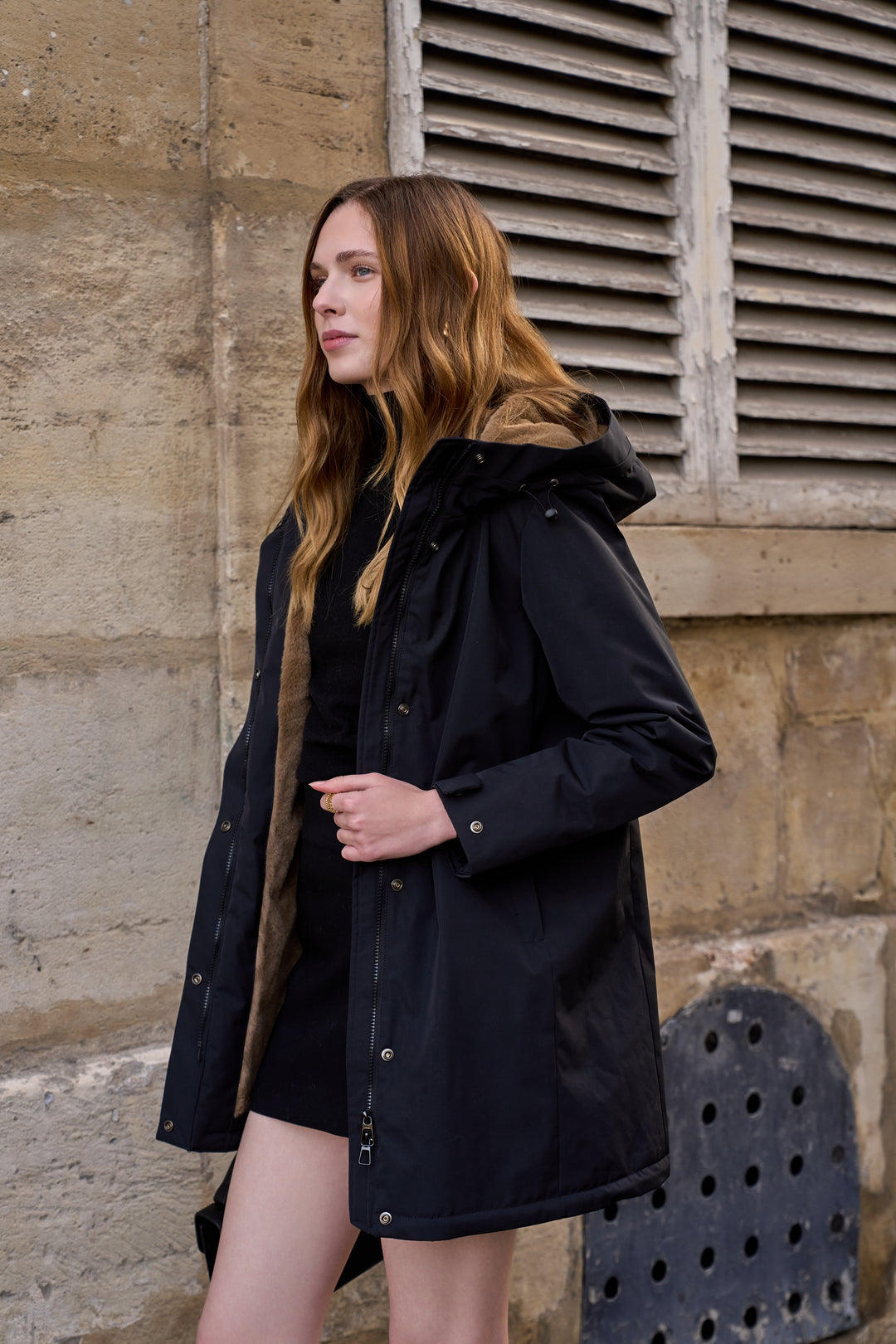 Parka fourrée imperméable AMBRE - Noir / Camel - LAURA JO