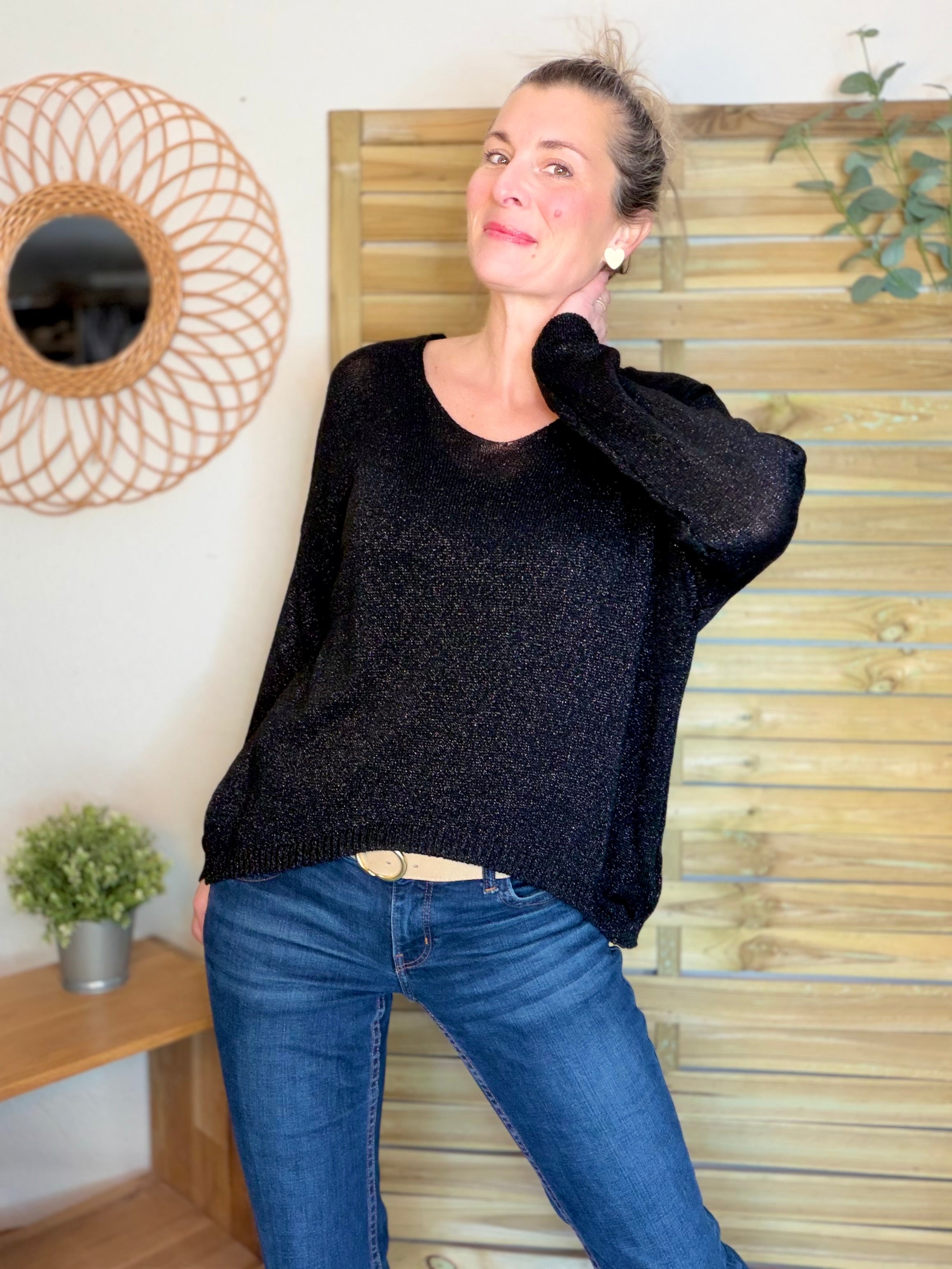Pull maille lurex et étoile ⭐️ POLLY - Noir / Doré
