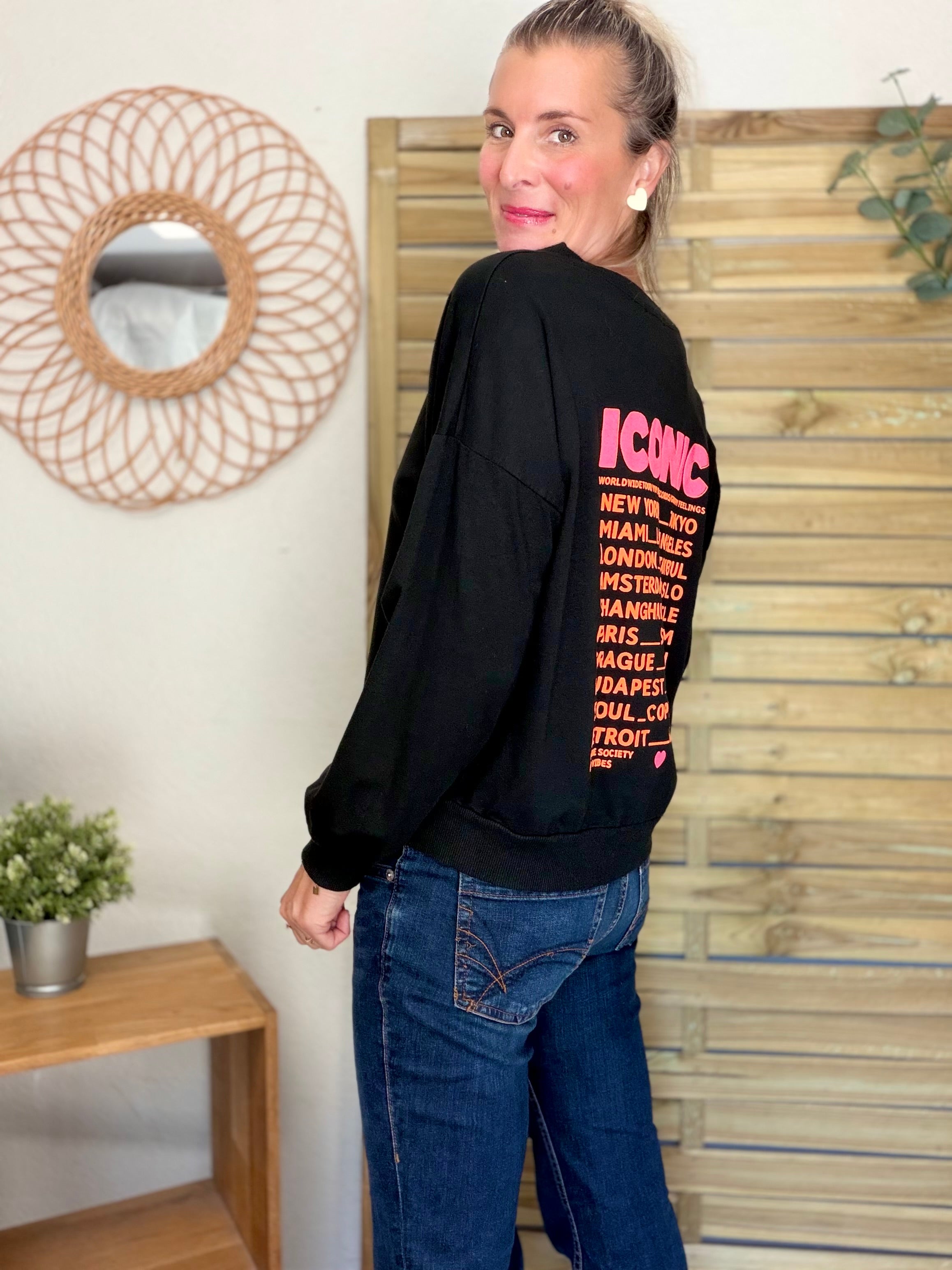 Sweat ICONIC léger 100% coton FAUSTINE Noir (taille 36 à 46)