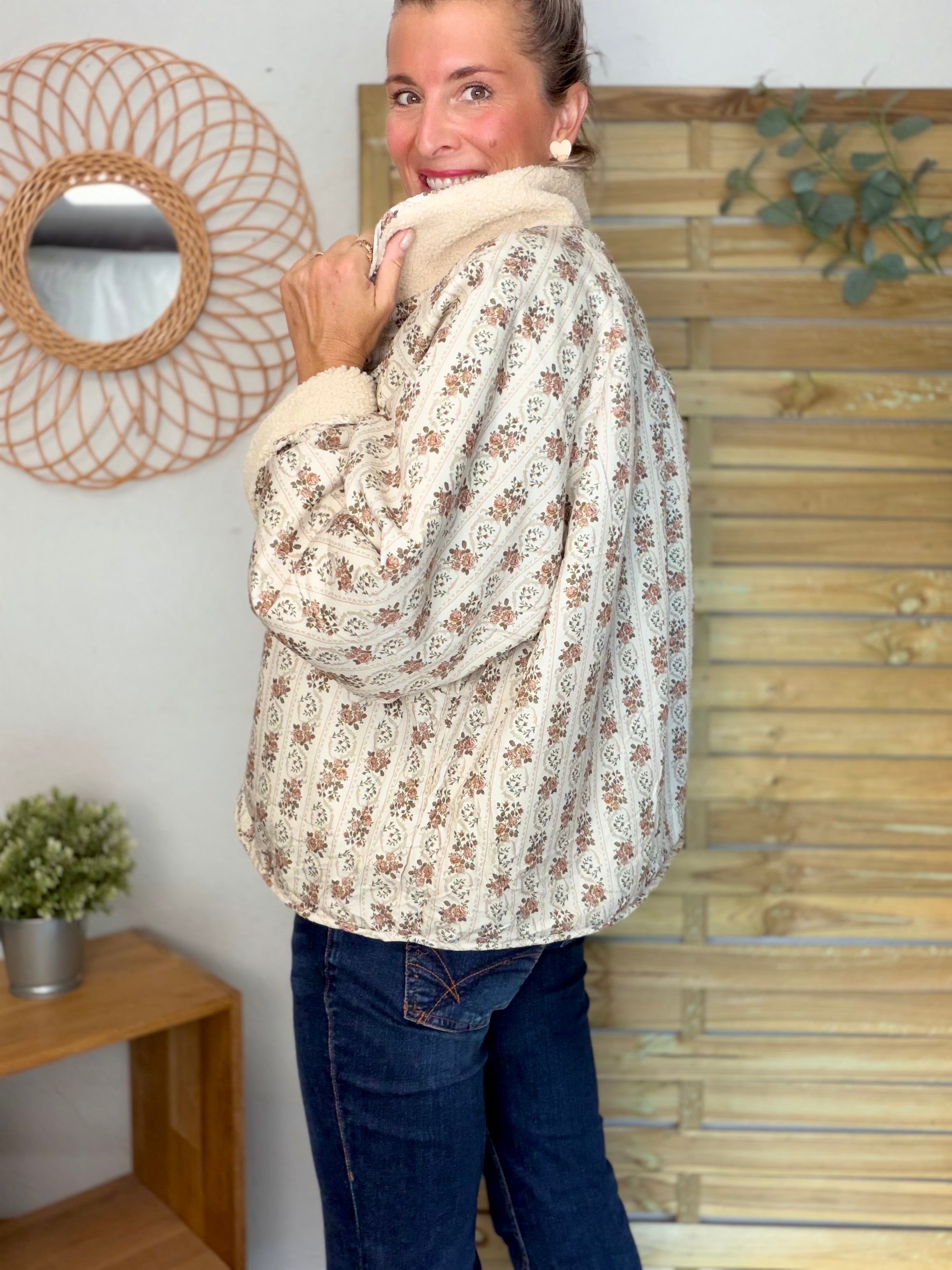 Veste réversible Sherpa ODETTE Beige / Fleurie