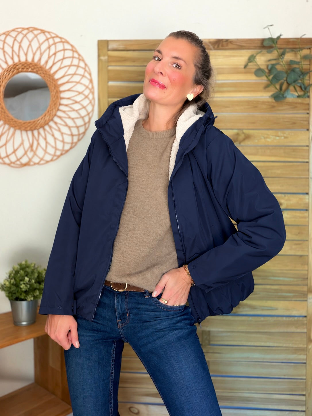 LAURA JO - Imperméable fourré EVA court - Bleu marine