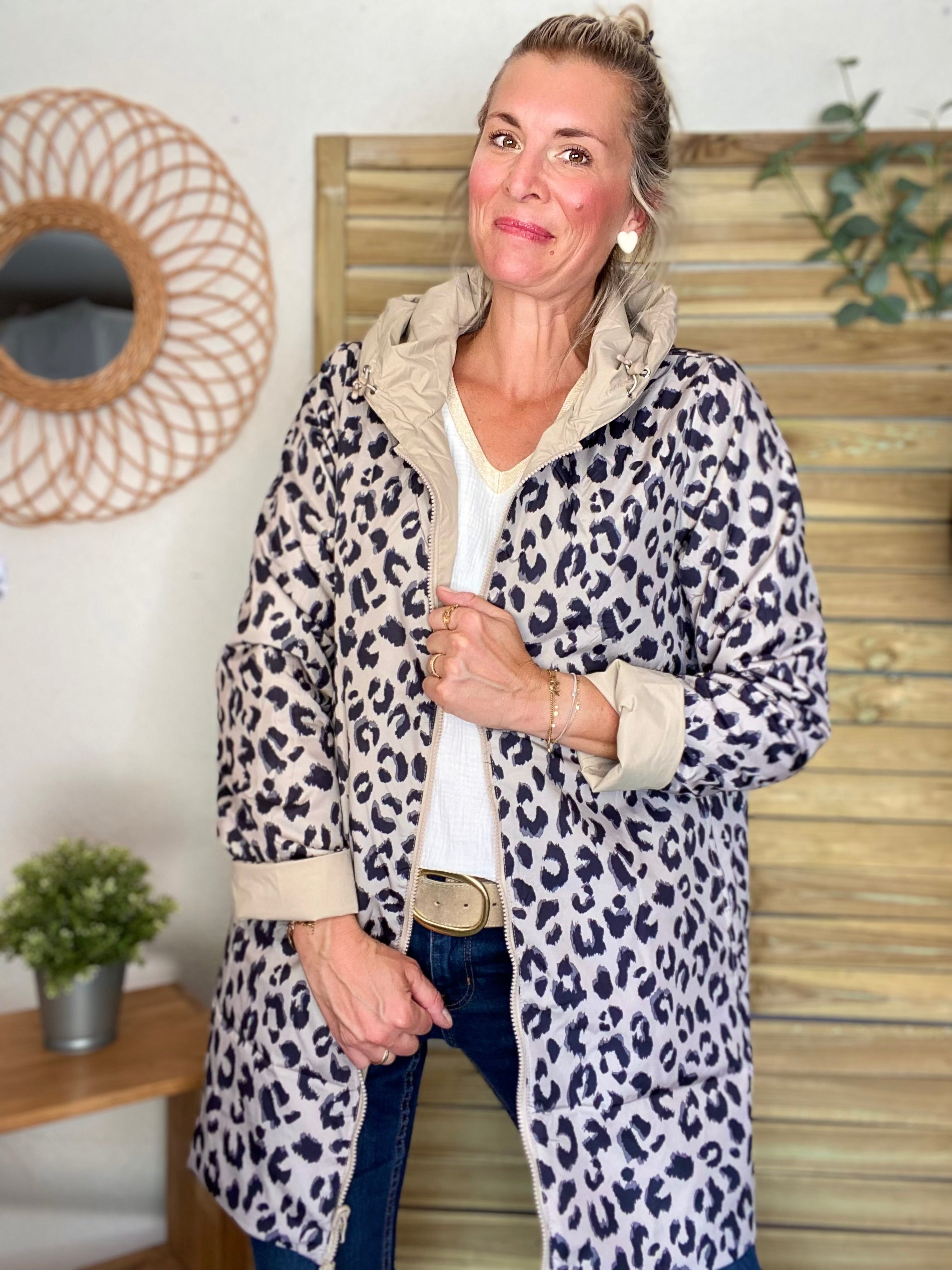 Imperméable réversible rembourré LOUISON LONG - Beige / Léo - LAURA JO