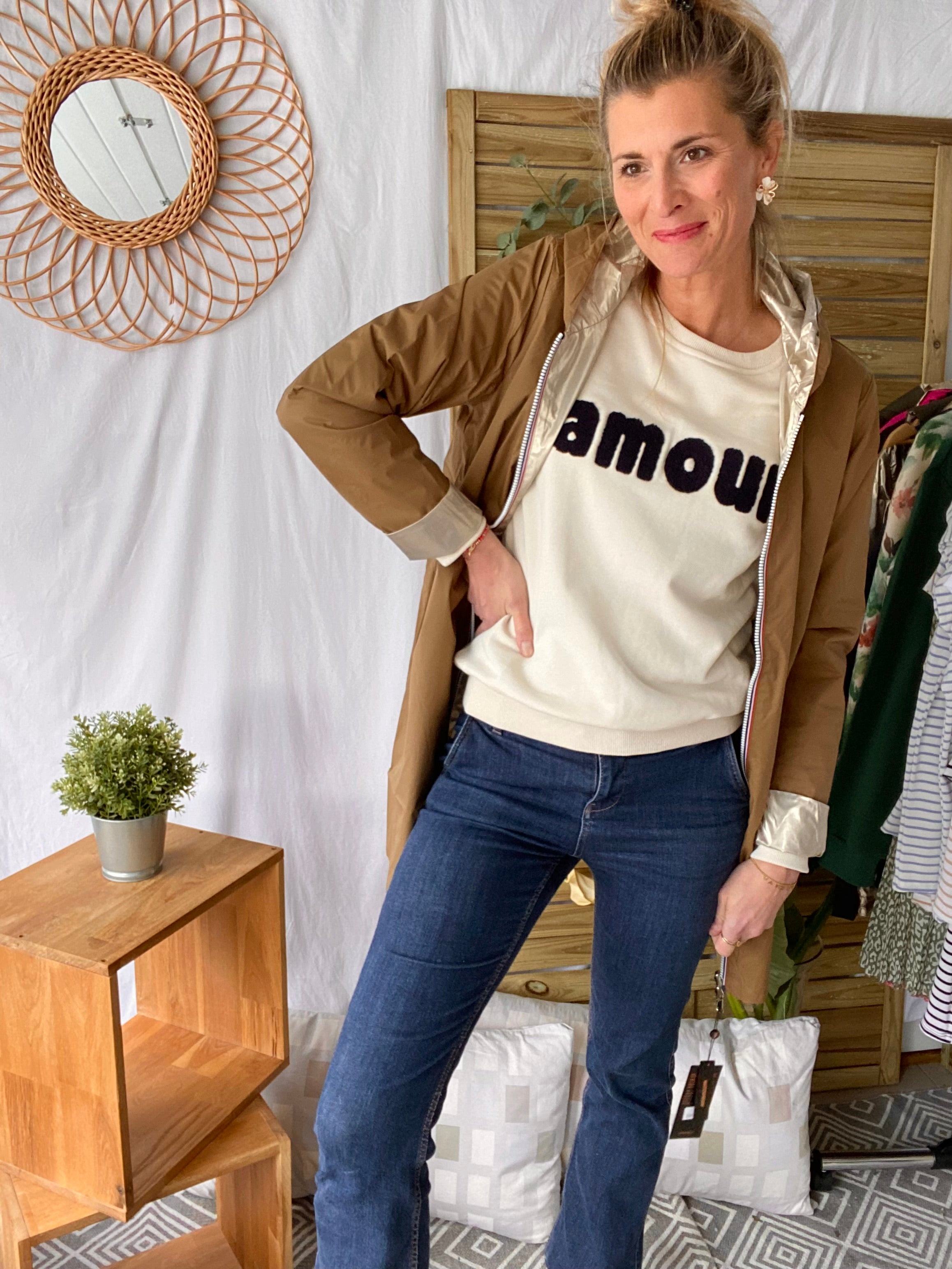 Sweat amour en coton GABRIELLE - Écru/marine - FIN DE SÉRIE