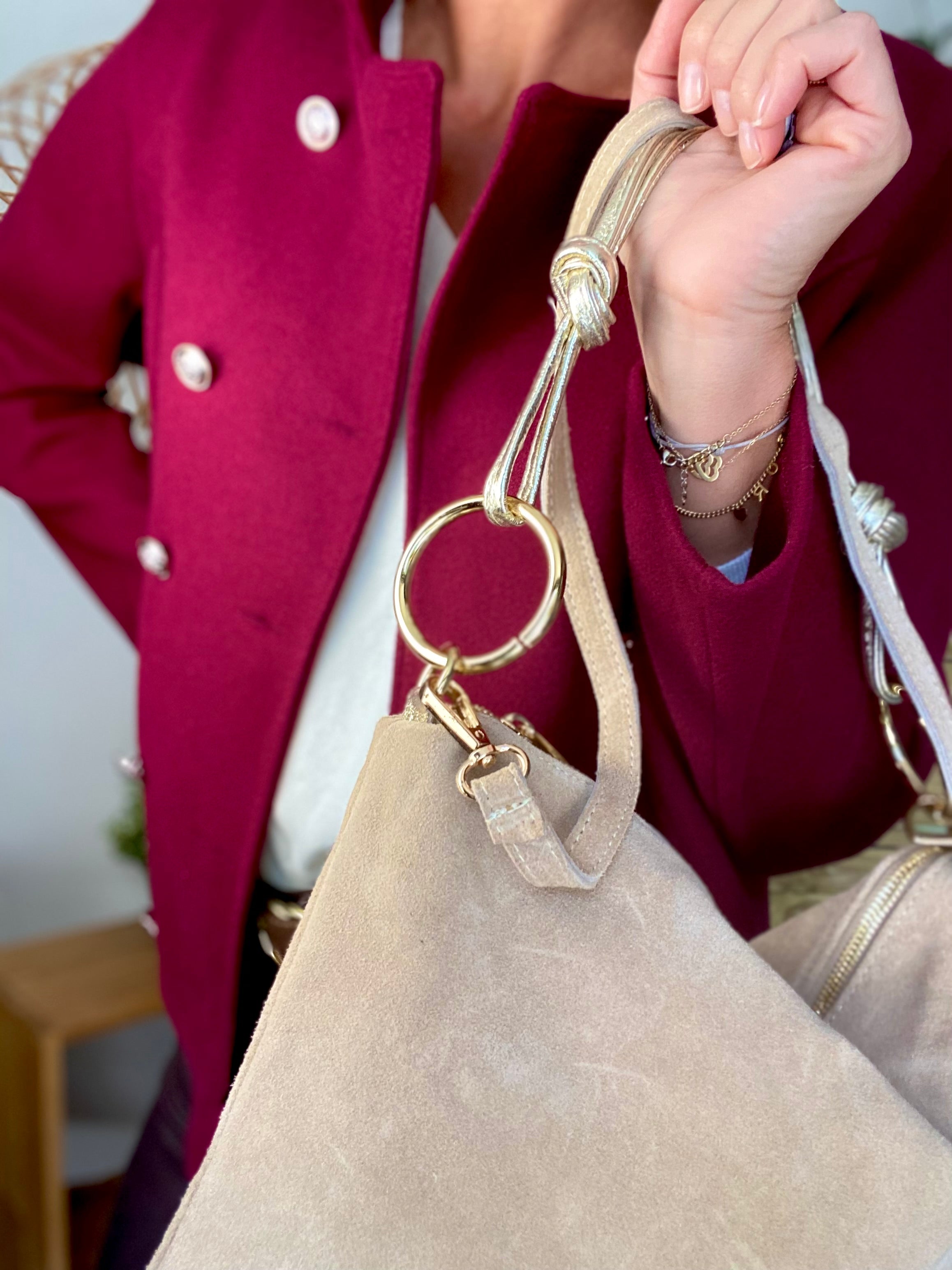 ⚡️PÉPITES FRIDAY - Sac en cuir daim 2 bandoulières (or et beige) - Beige - PACEY