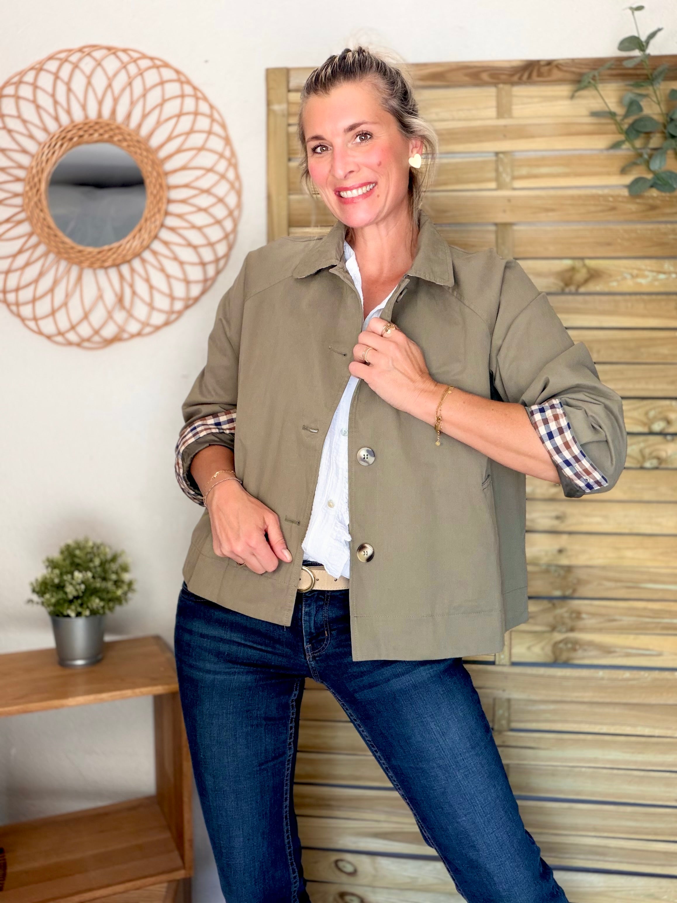 Veste Trench en coton avec carreaux - SOLÈNE Kaki
