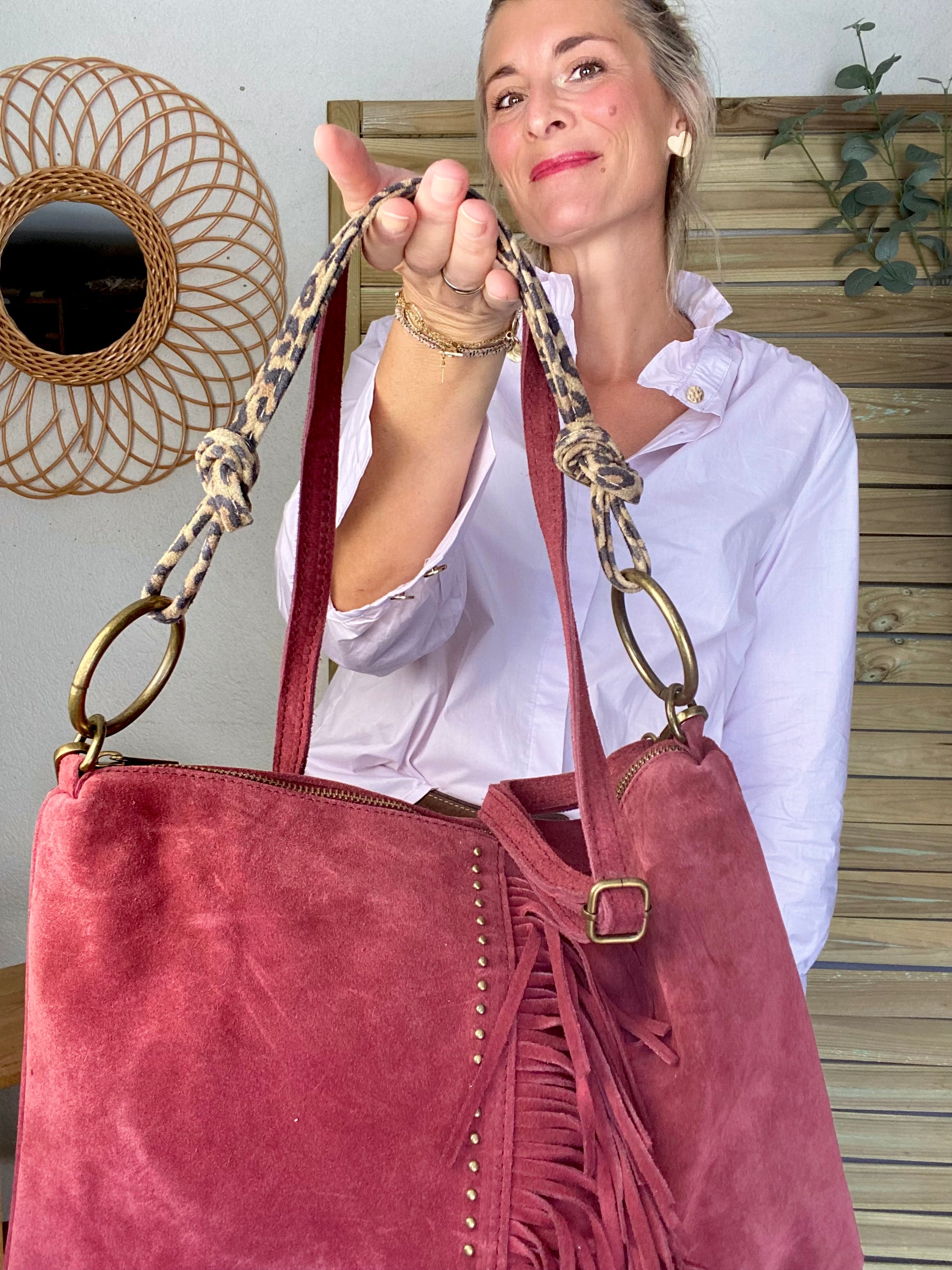 ⚡️PÉPITES FRIDAY - Sac en cuir daim 2 bandoulières (Léo et bordeaux) - Bordeaux - BROOKLYN