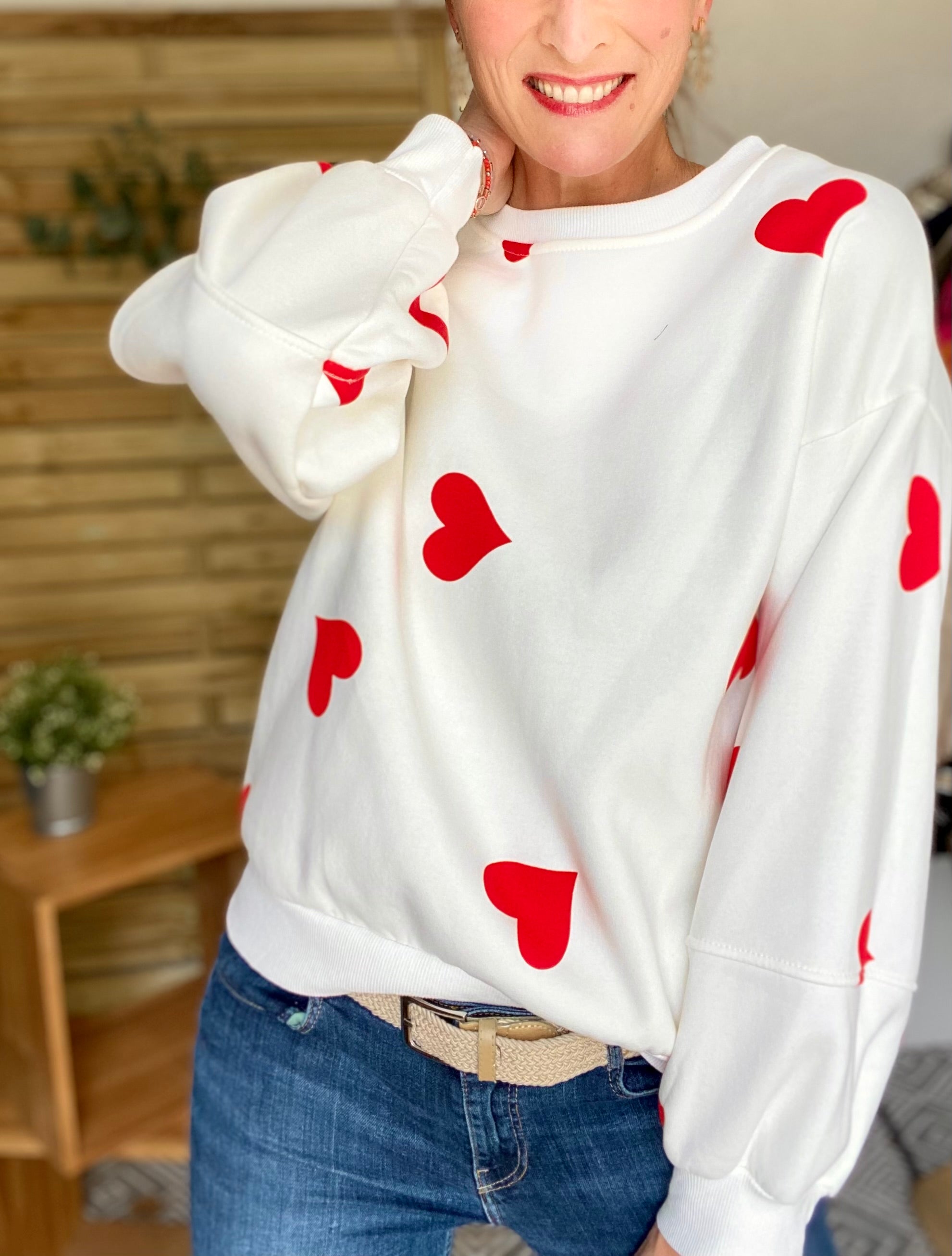 Sweat oversize Coeurs VALENTINE - Blanc - Taille unique - FIN DE SÉRIE