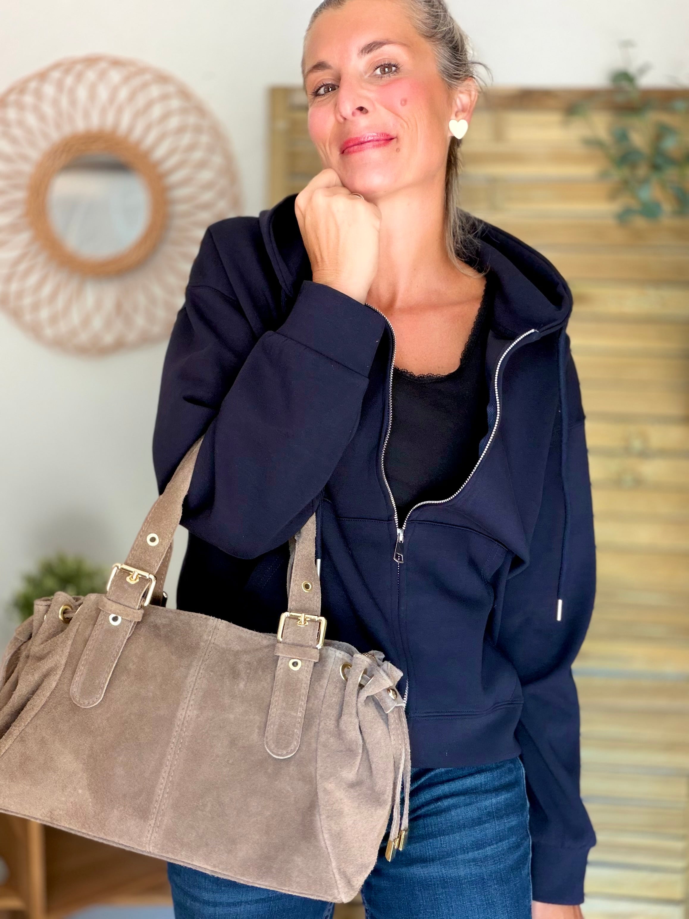 Hoodie sweat gilet strass (ailes)  CLOTHILDE - Bleu marine