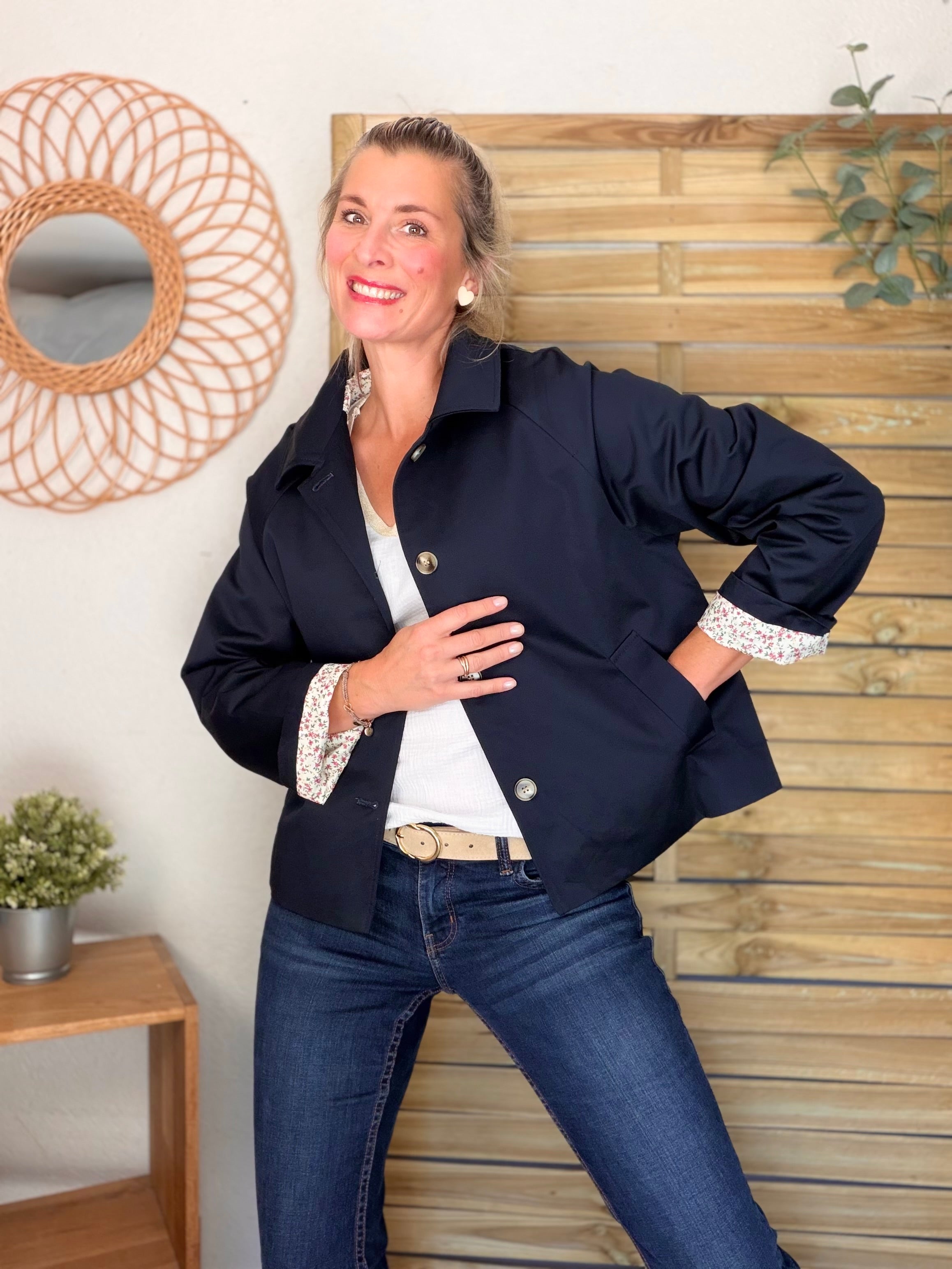 Veste Trench en coton avec Liberty - JOHAN Bleu marine