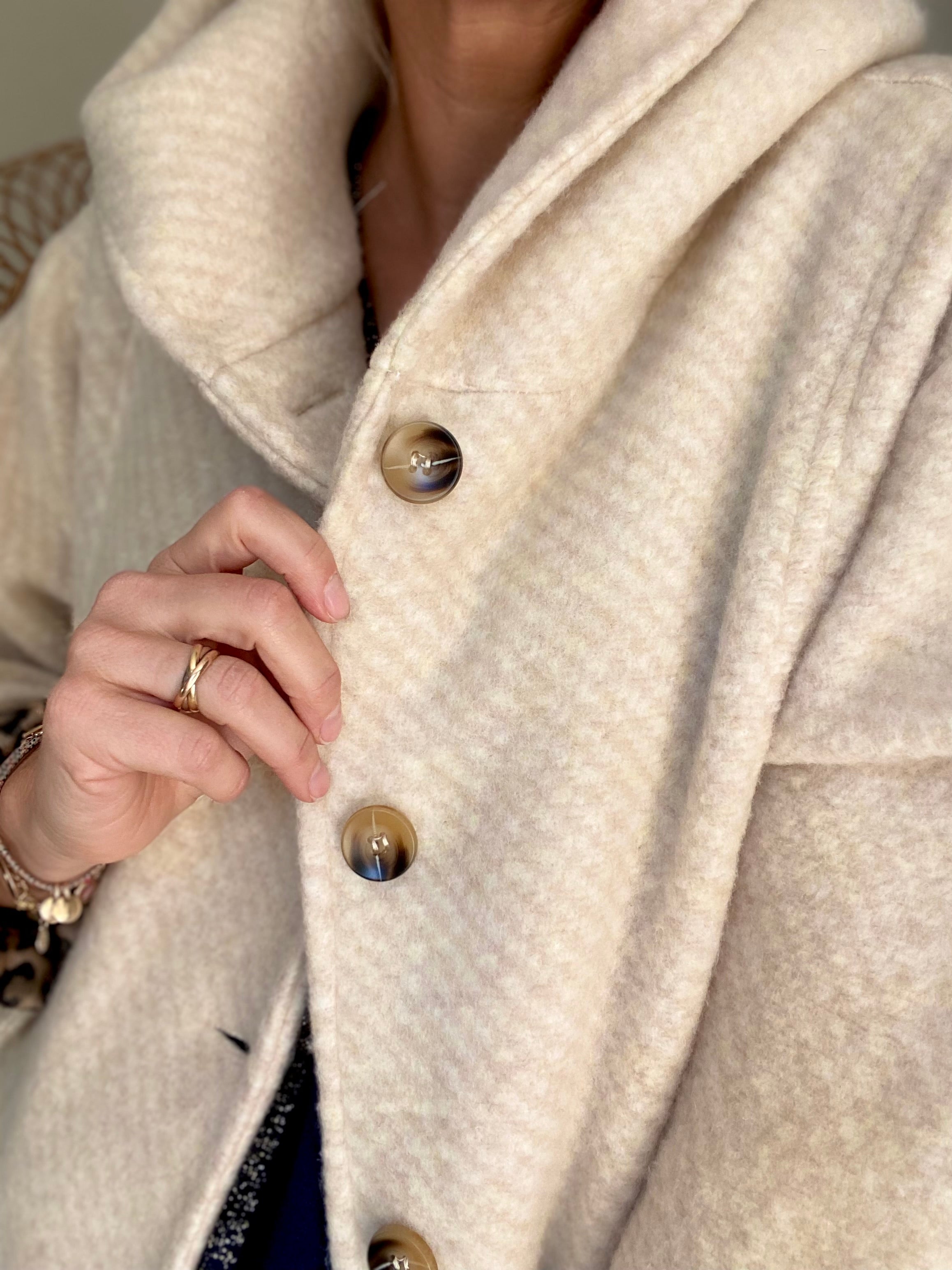 Manteau laine AGATHE avec détails Léo (étoile capuche) - Beige