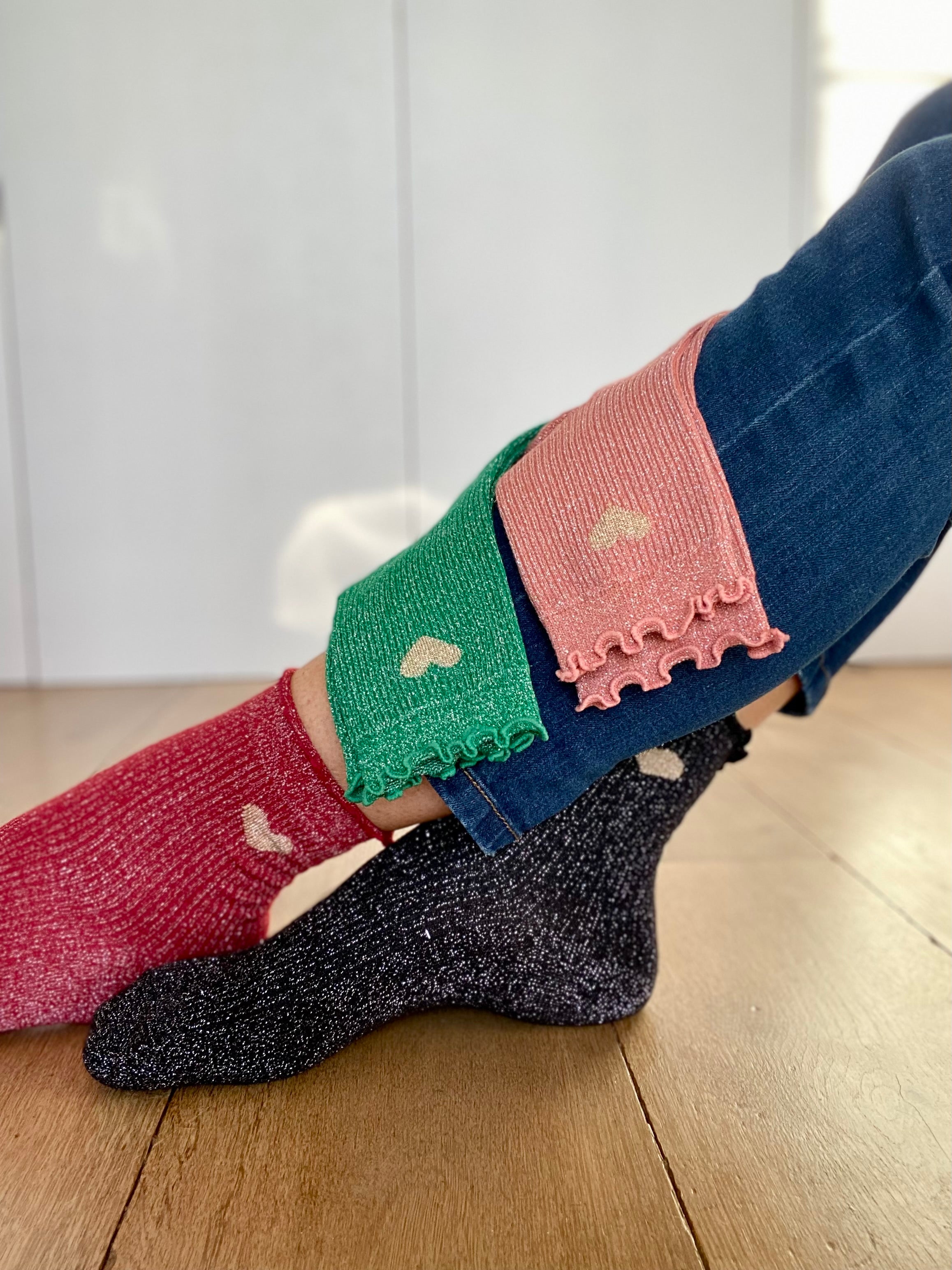 Chaussettes scintillantes glitter ZORA - Coeur doré