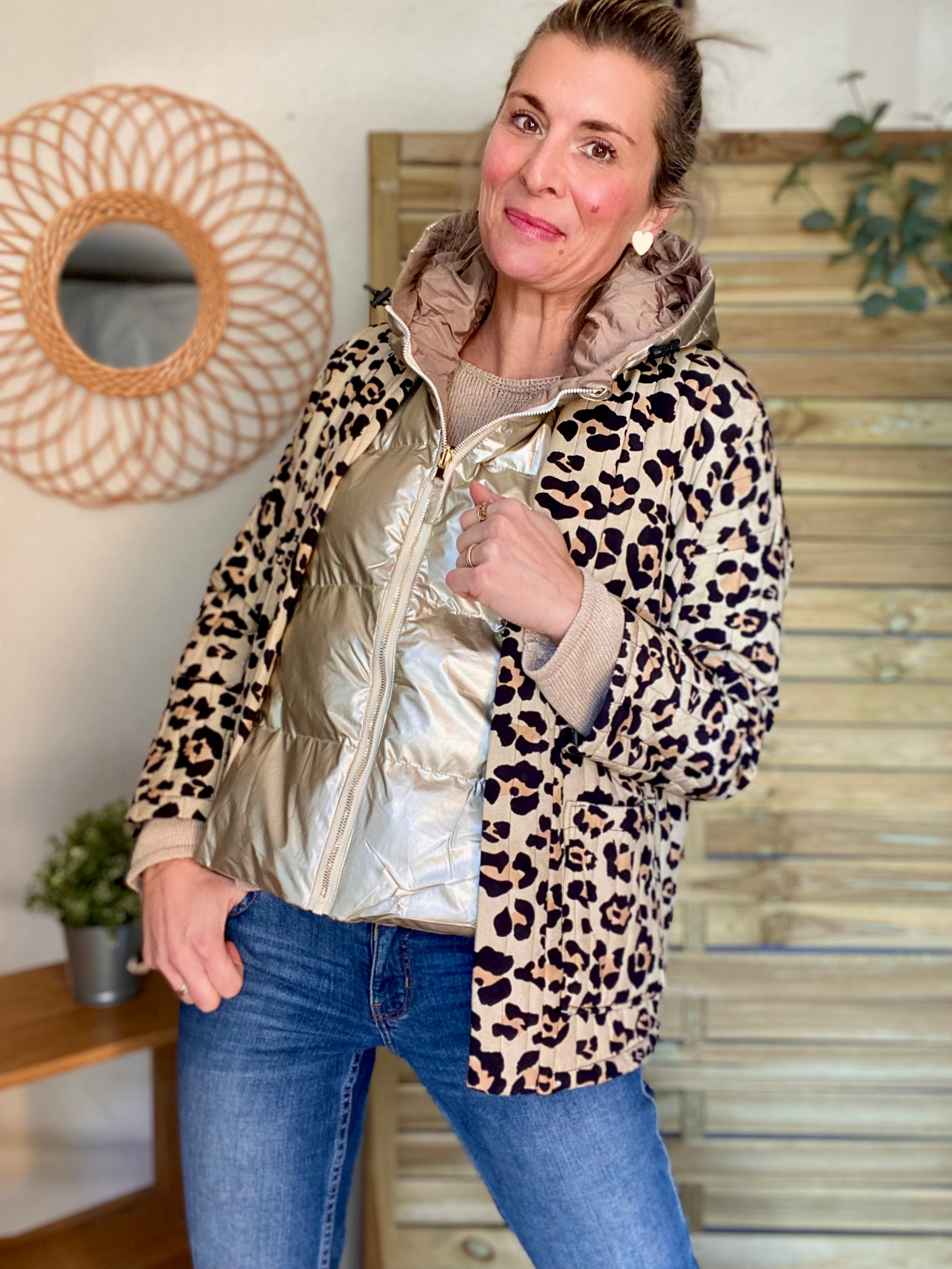Col capuche amovible réversible ZACK - Beige taupe / Doré