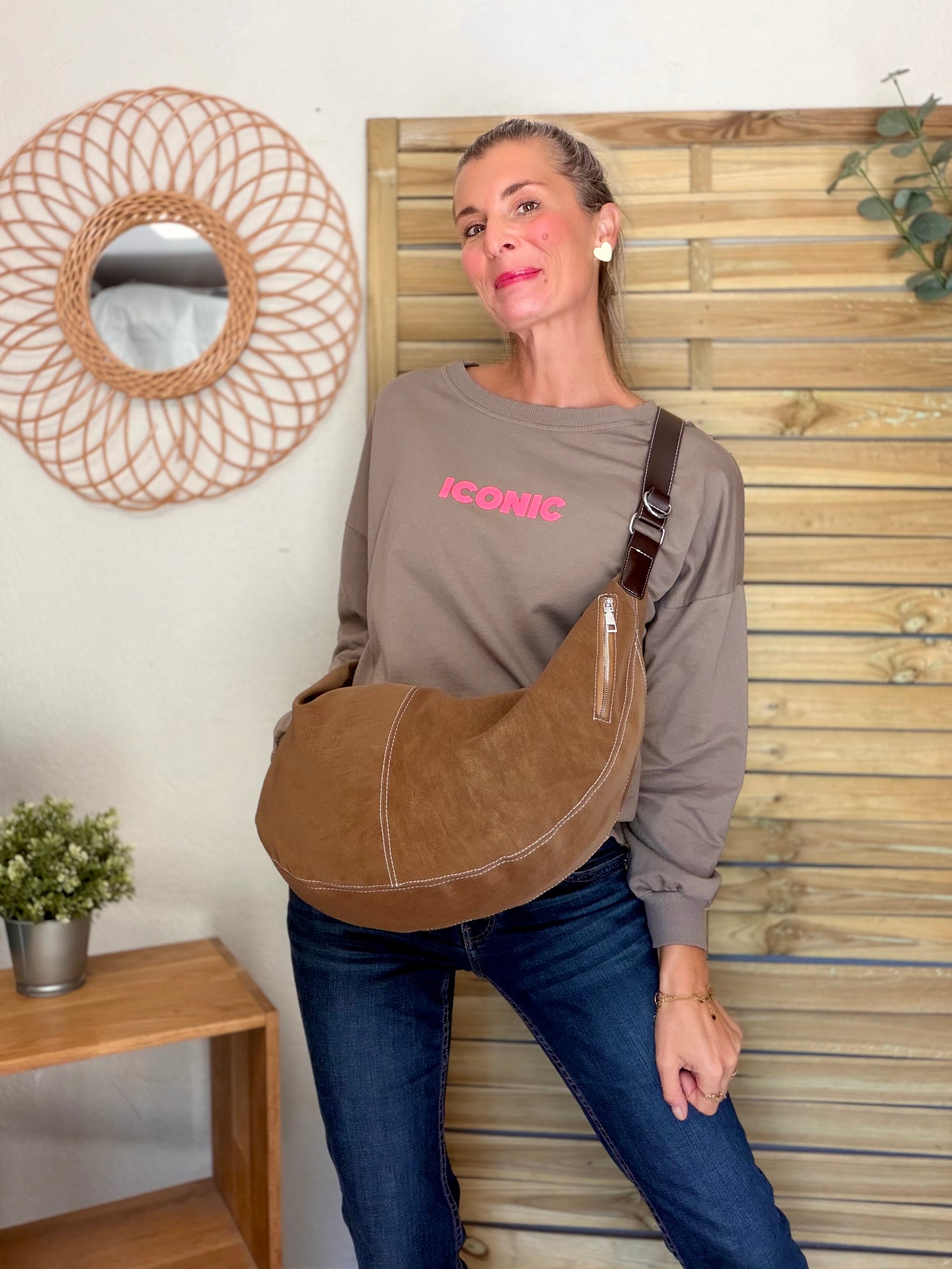 Sweat ICONIC léger 100% coton FAUSTINE Taupe (taille 36 à 46)