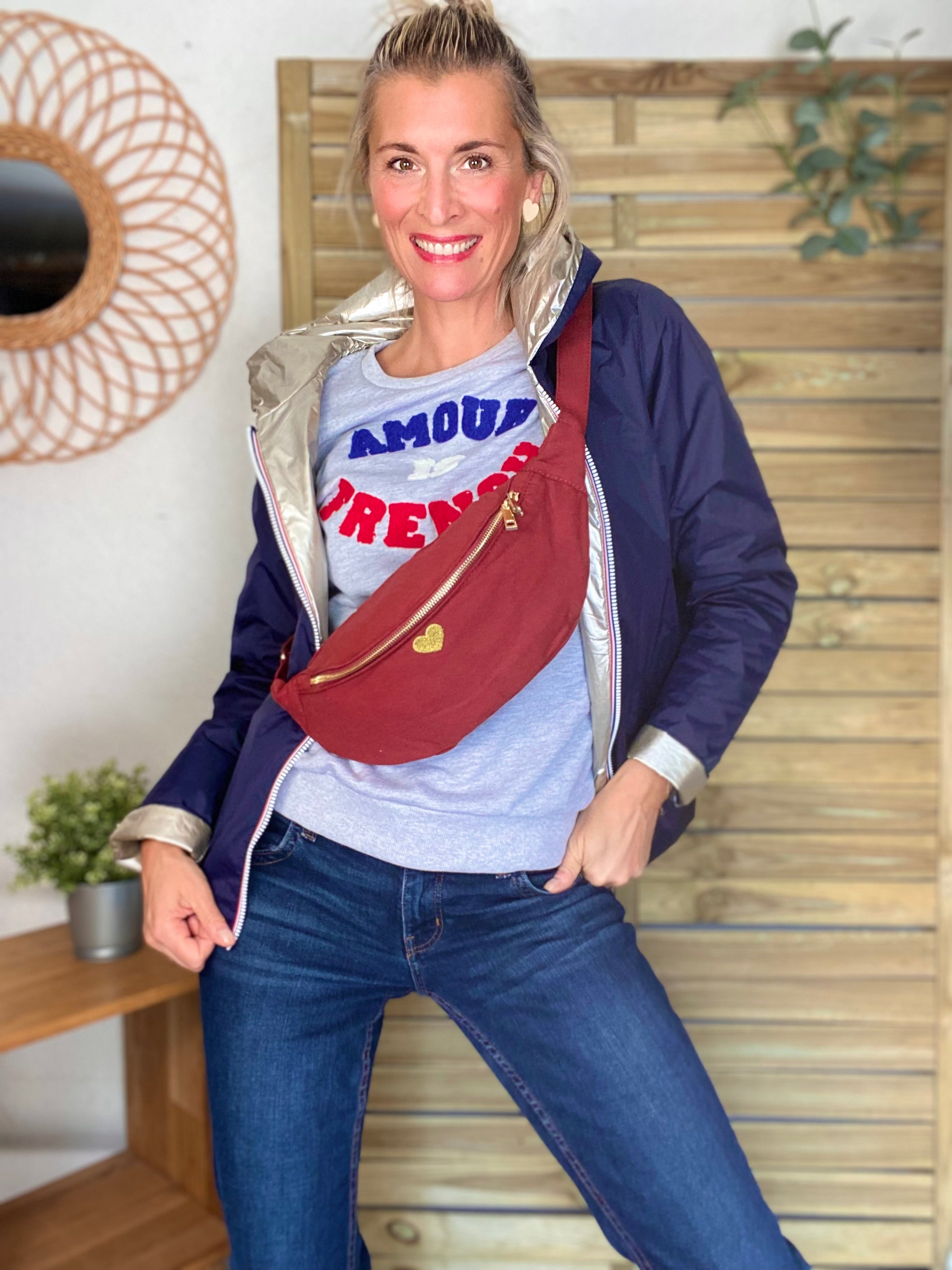 Sac banane en coton Coeur brodé 💛 CASSIDY - Bordeaux