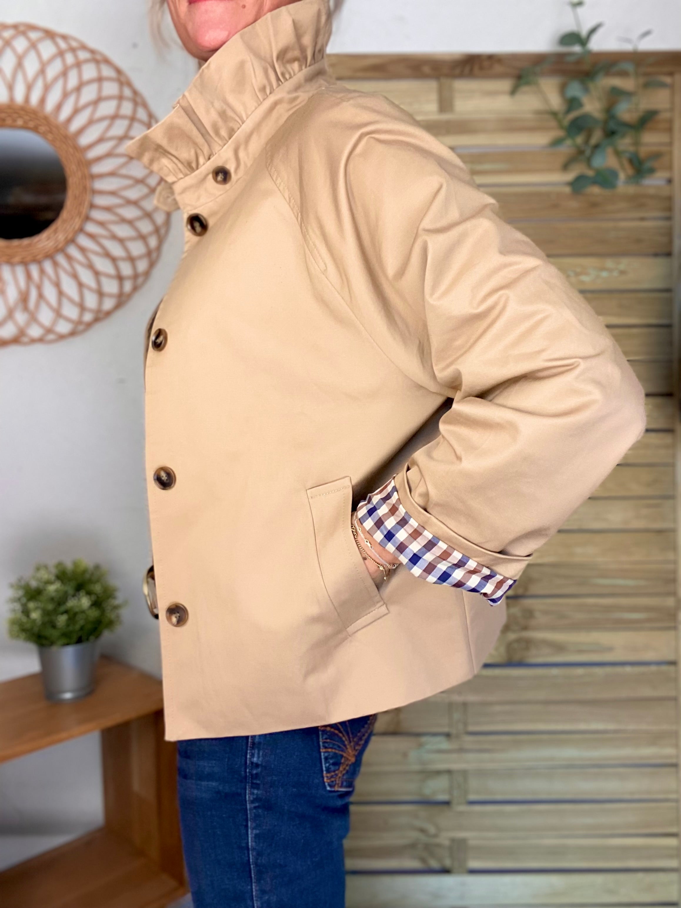 Veste Trench col victorien avec vichy - VICKY Beige