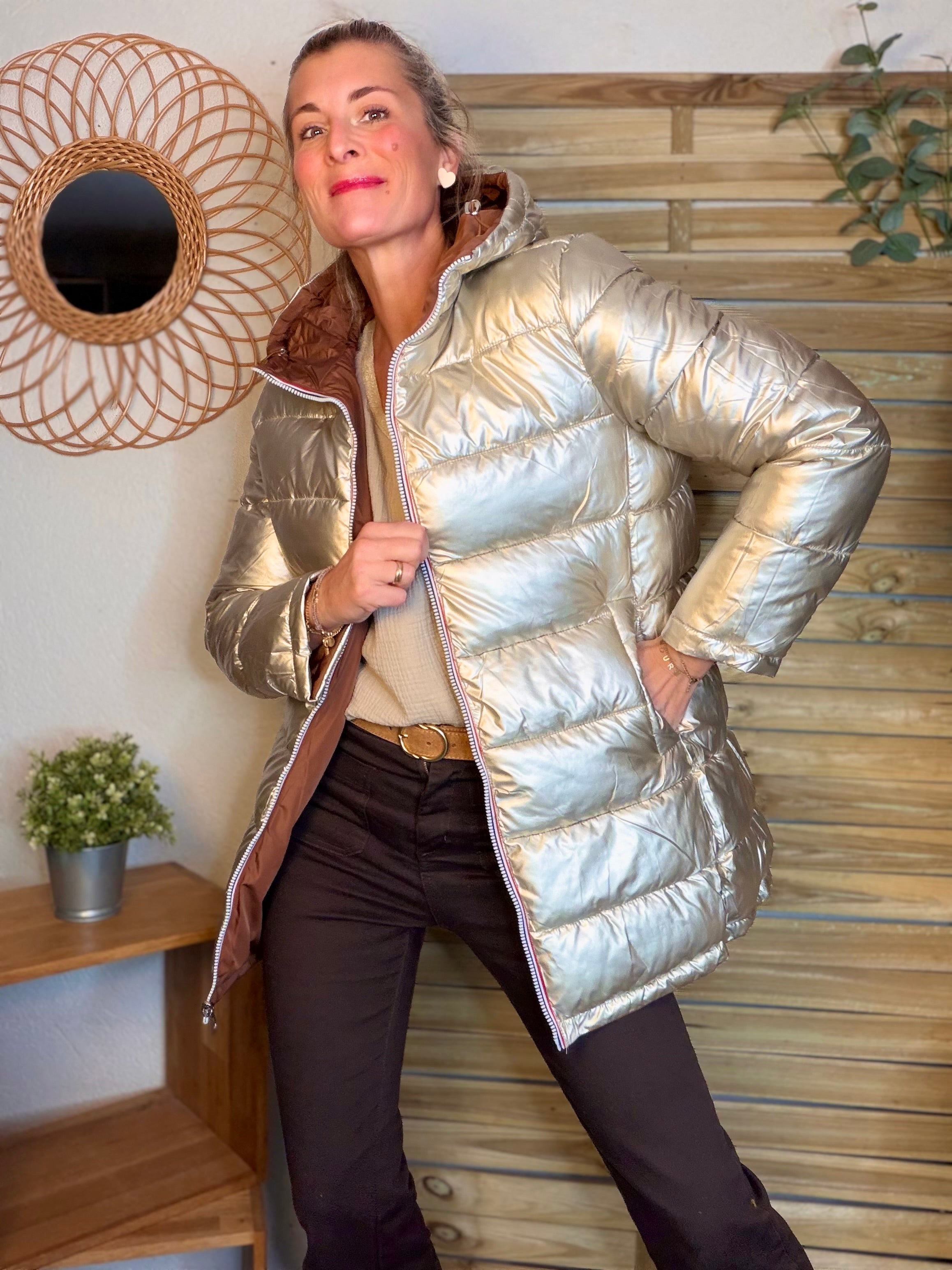 Doudoune imperméable réversible longue ANGÈLE LONG - Rouille choco - MELYA MELODY