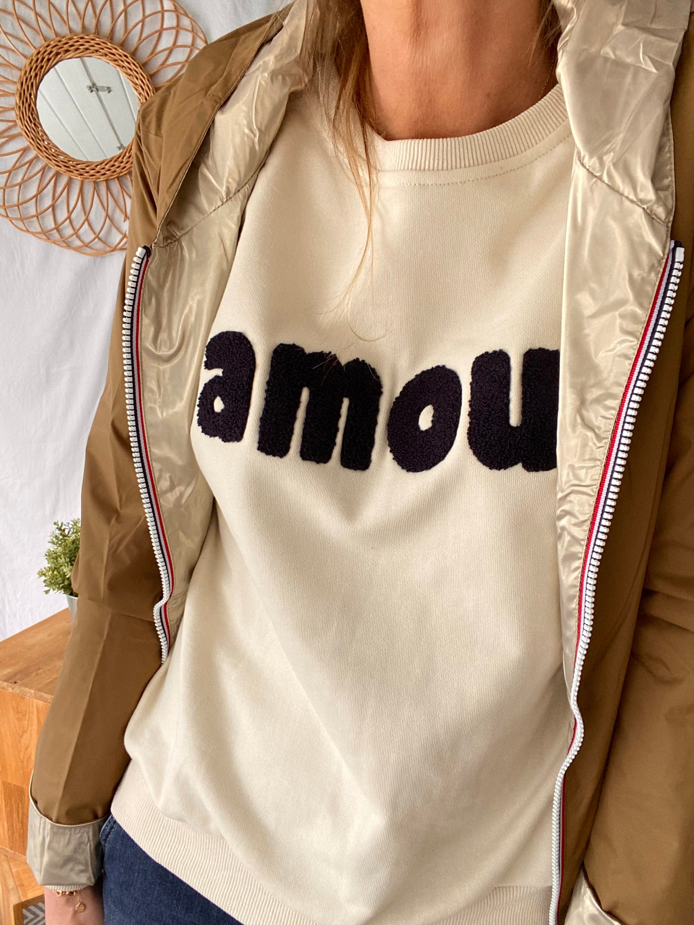 Sweat amour en coton GABRIELLE - Écru/marine - FIN DE SÉRIE