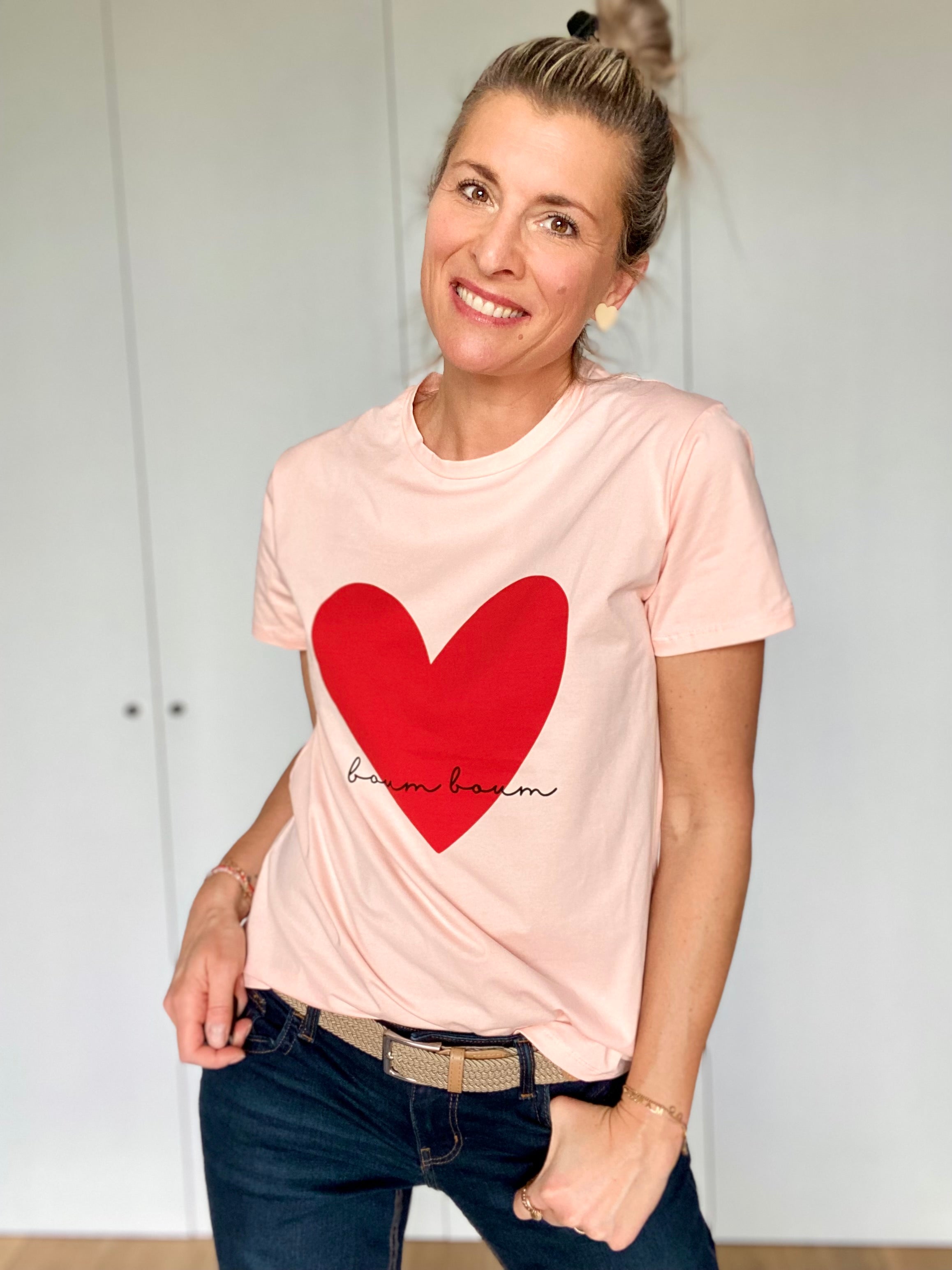 Tee shirt FAMILY rose, coeur rouge BOUM BOUM - taille 2 ans au XL - FIN DE SÉRIE