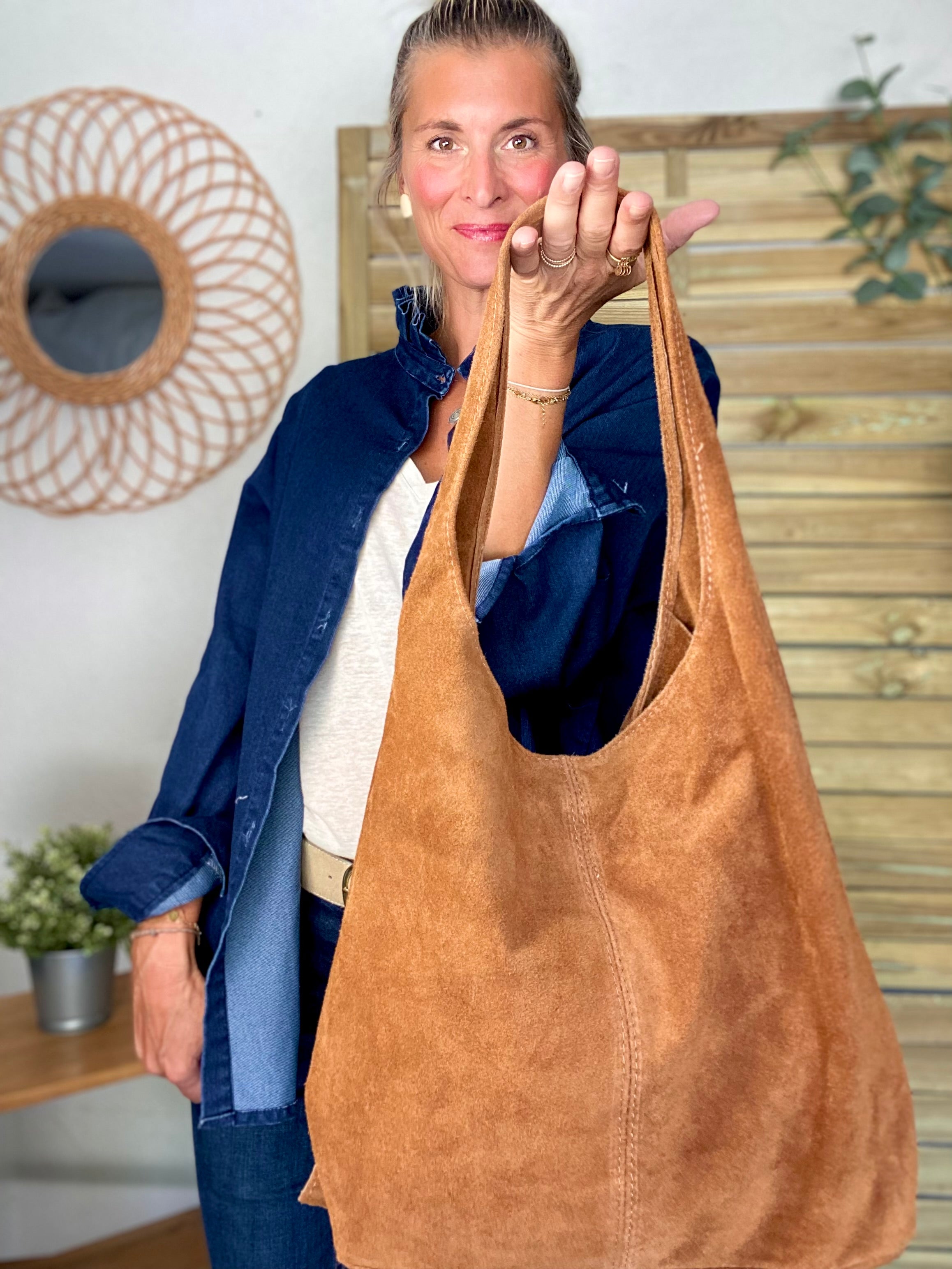 Sac cabas cuir daim MARLON - Camel