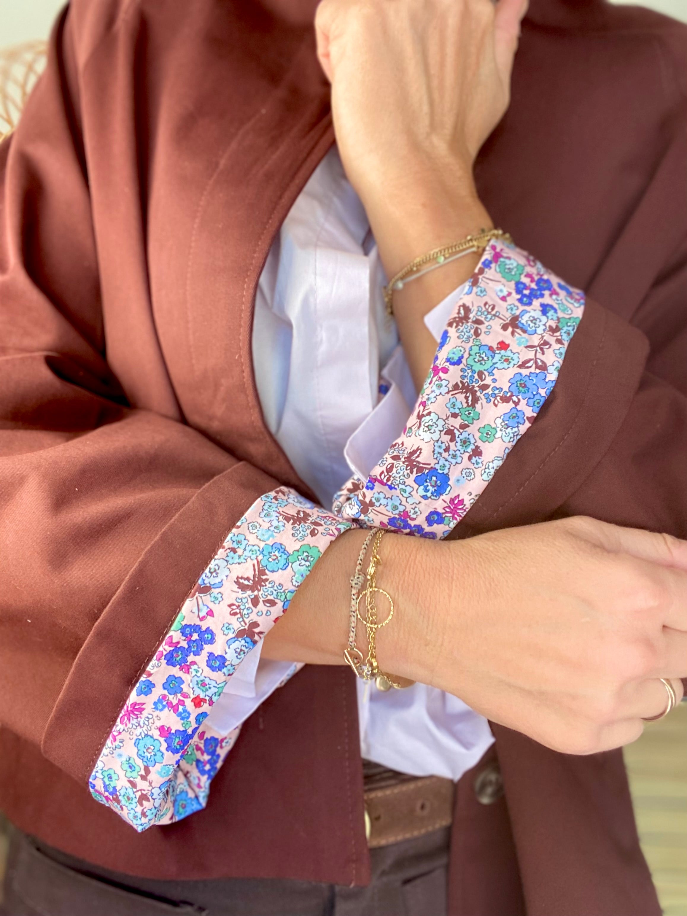 Veste Trench en coton bordeaux foncé avec Liberty - MAHAUT