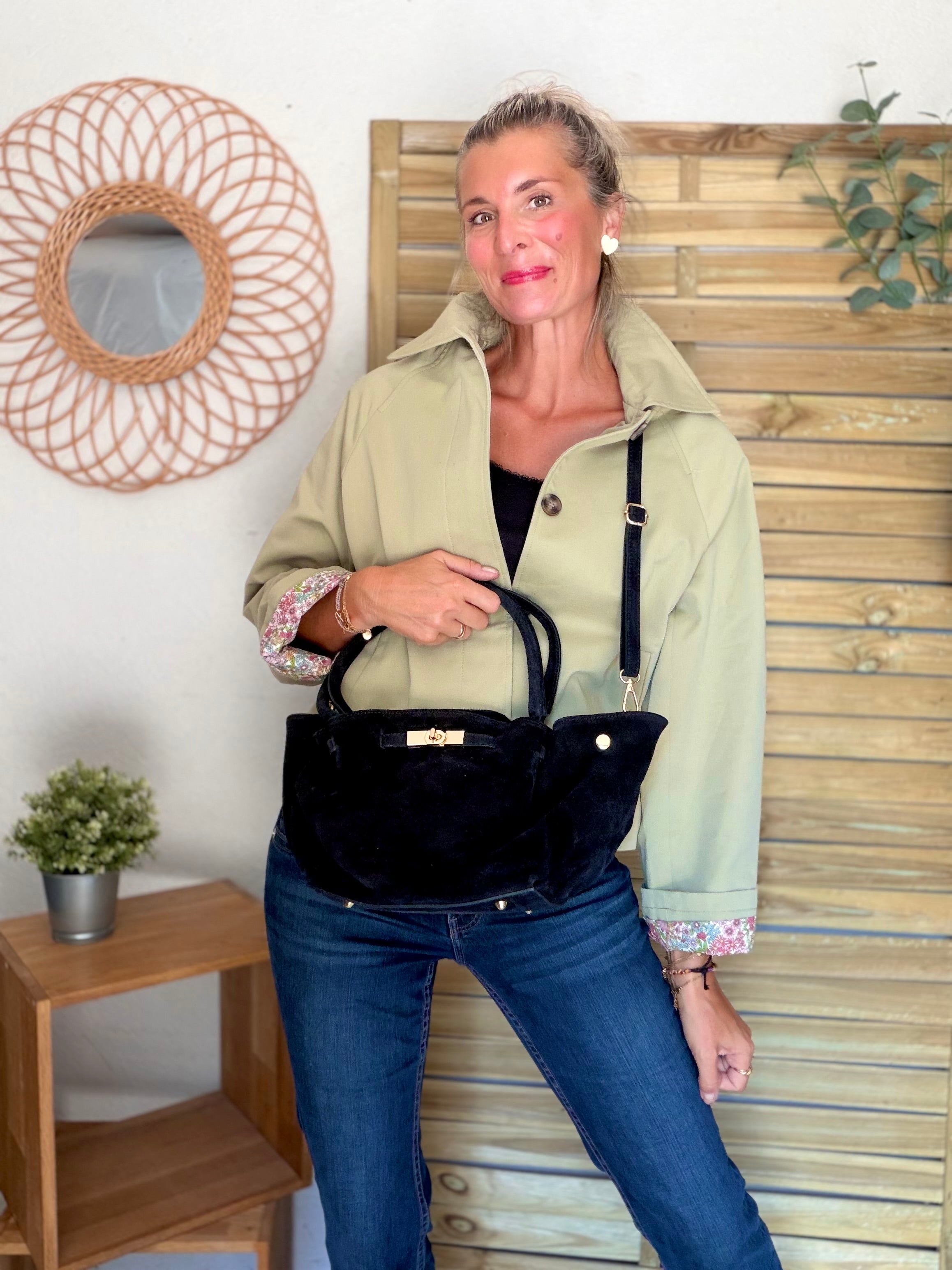 Sac cabas en cuir daim HANA - Noir