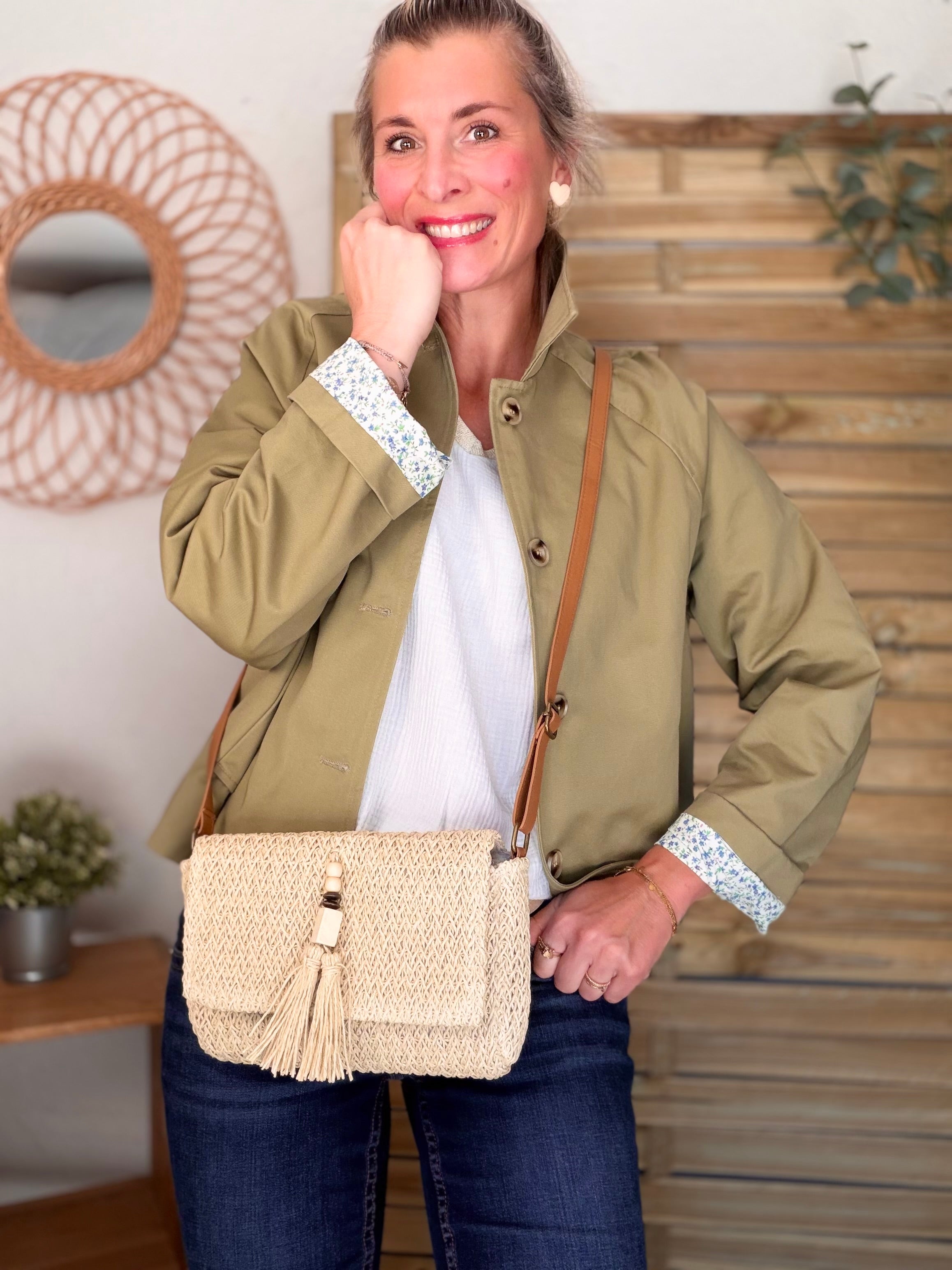 Sac à main en raphia ISORA Beige