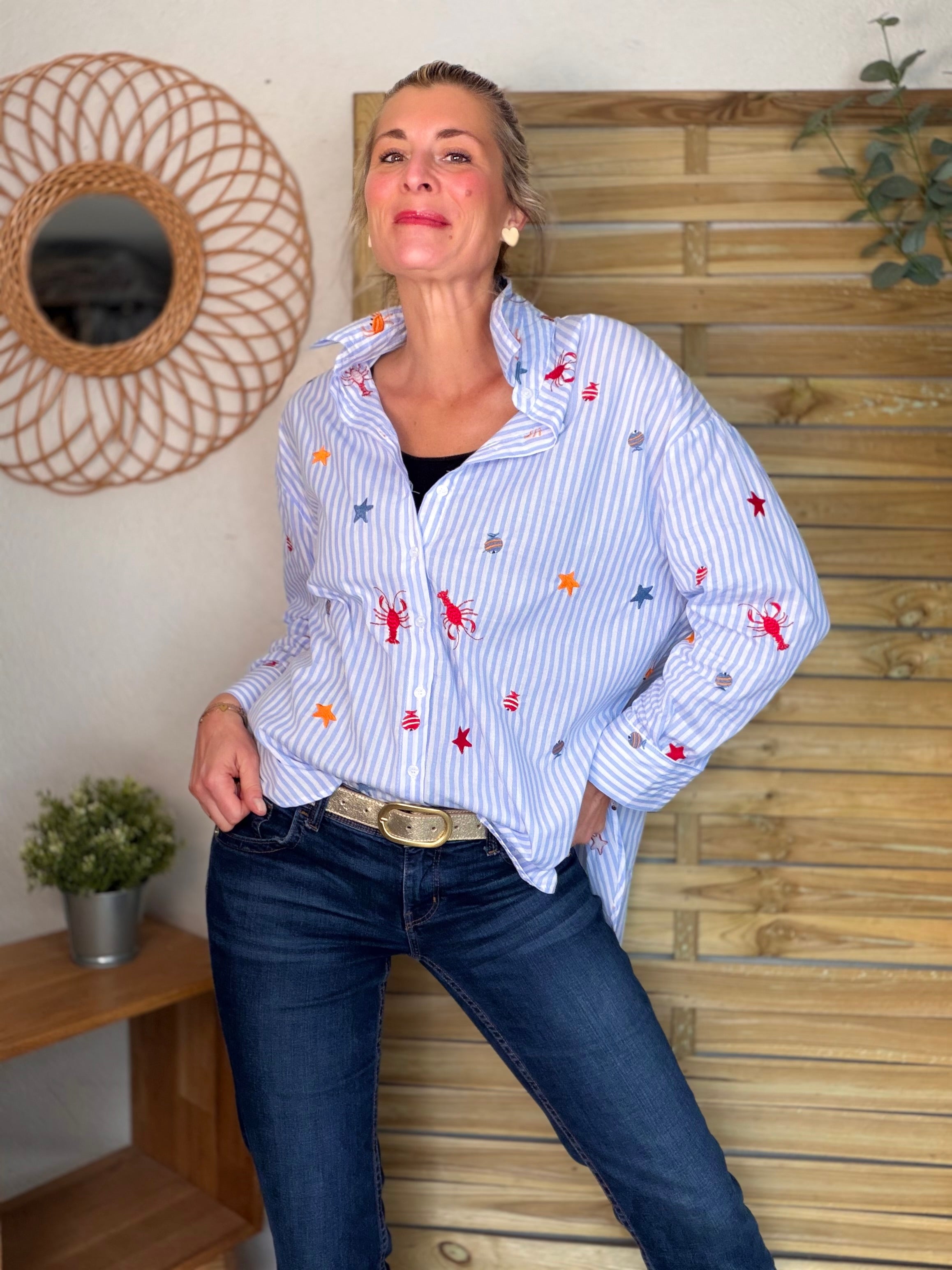 ⚡️ARRIVAGE - Chemise bleue à rayures coquillages et crustacés - ELORY