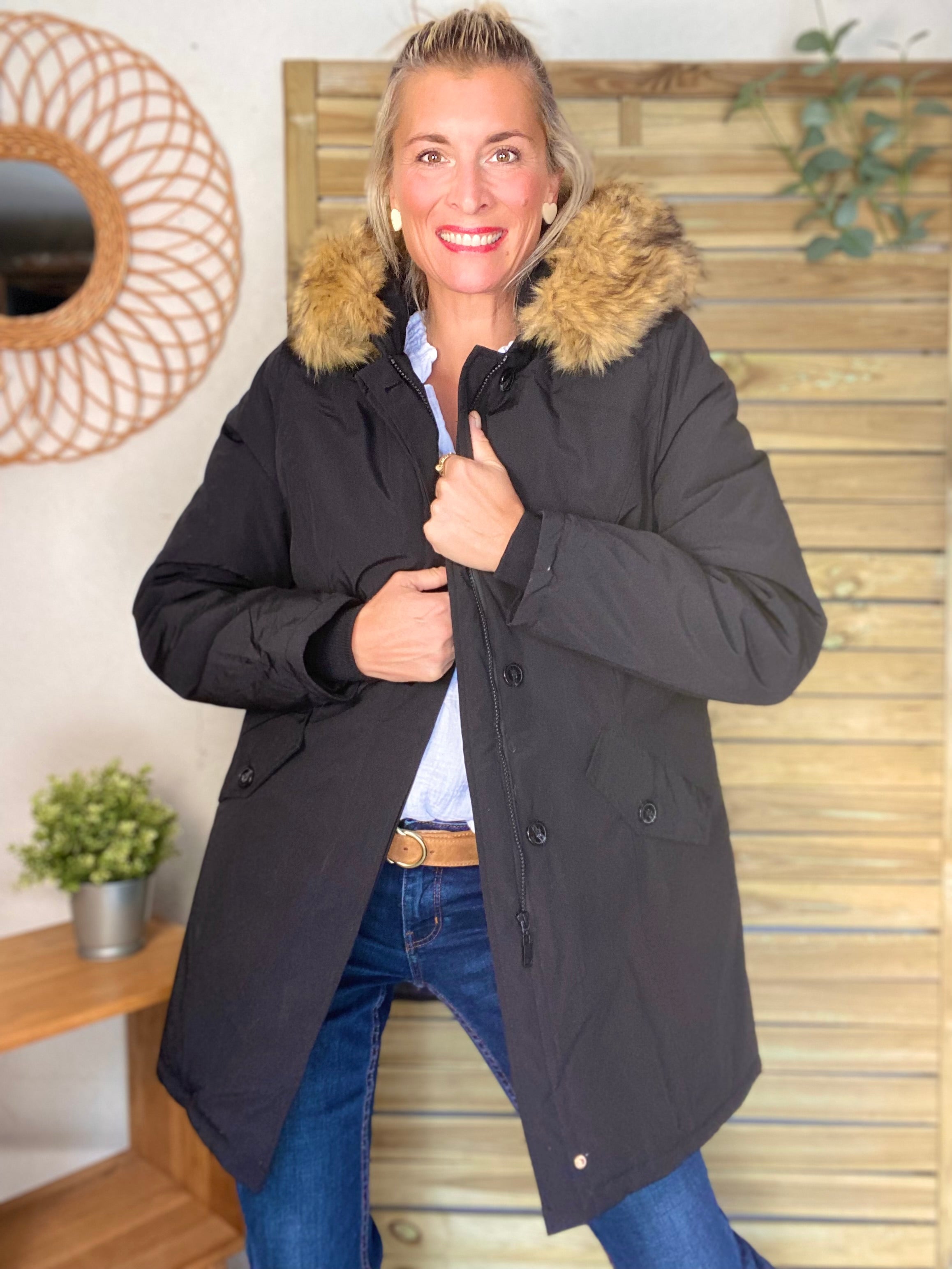 ⚡️ PÉPITES FRIDAY - Parka rembourrée déperlante noir, capuche col fourrure amovible - CHEYENNE