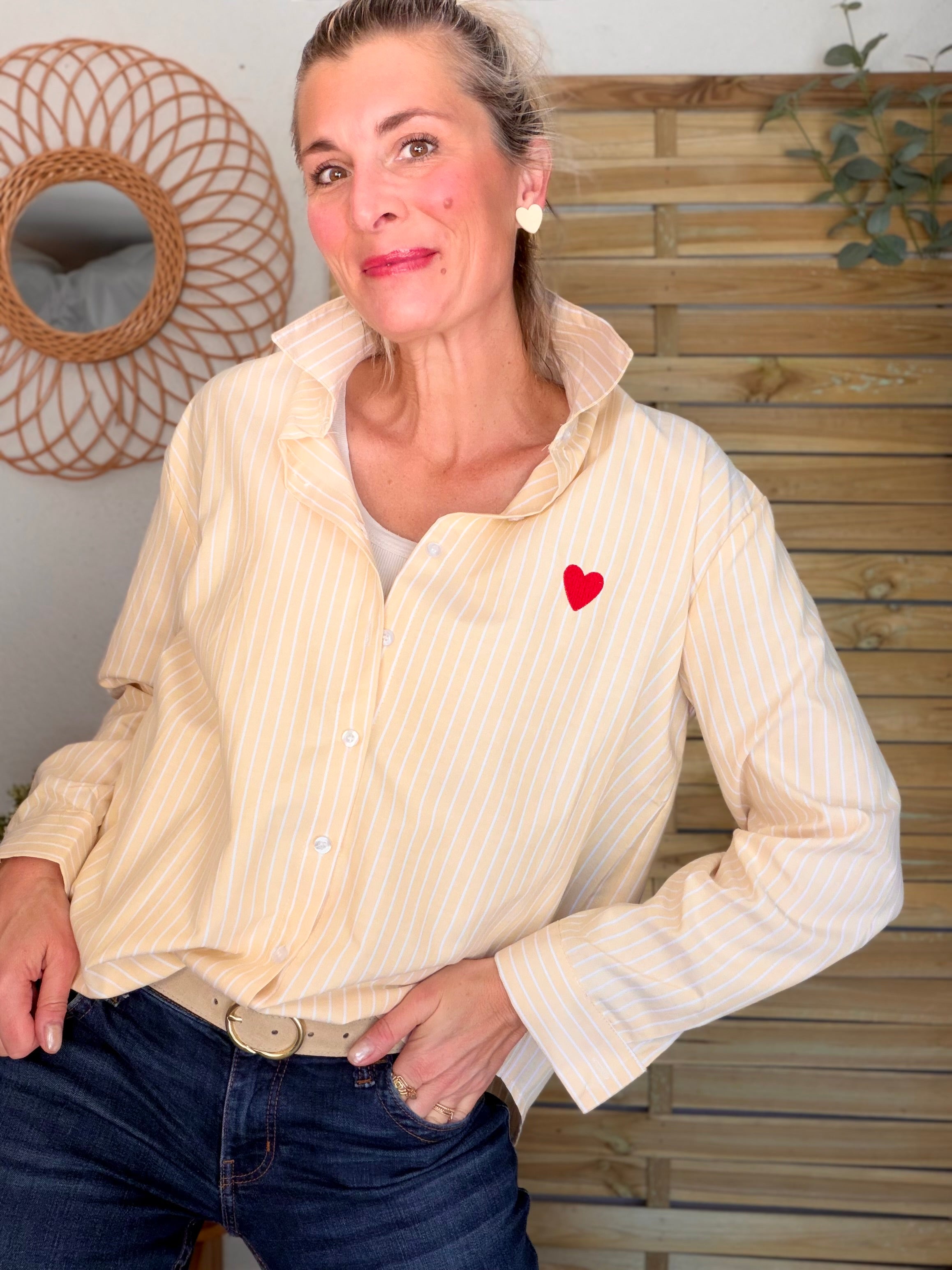 ⚡️ ARRIVAGE - Chemise à rayures et coeur brodés rouge ❤️ MALLAURY Jaune orangée