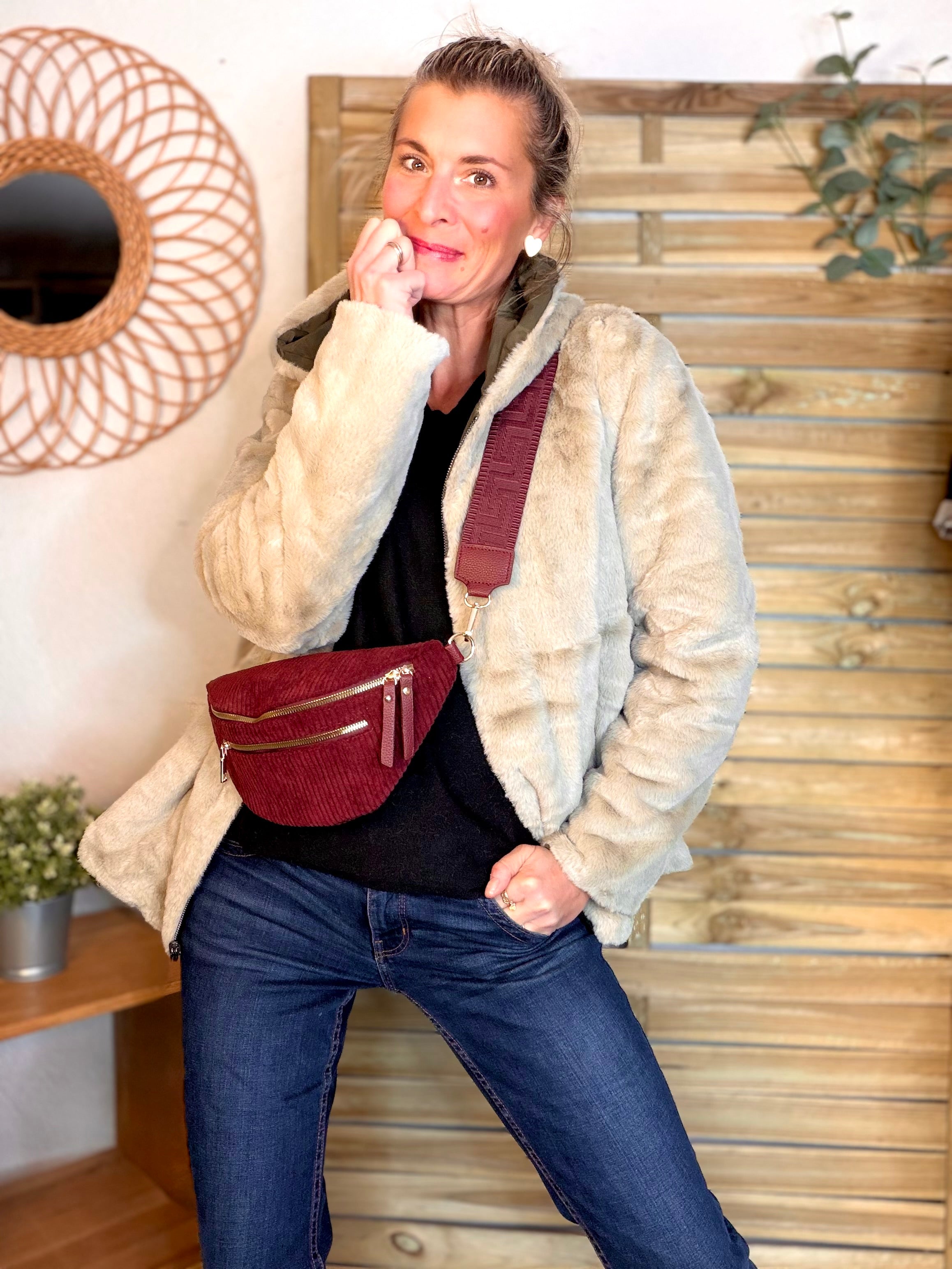 Parka Imperméable réversible fourrée Kaki / Beige ALIX Court - LAURA JO