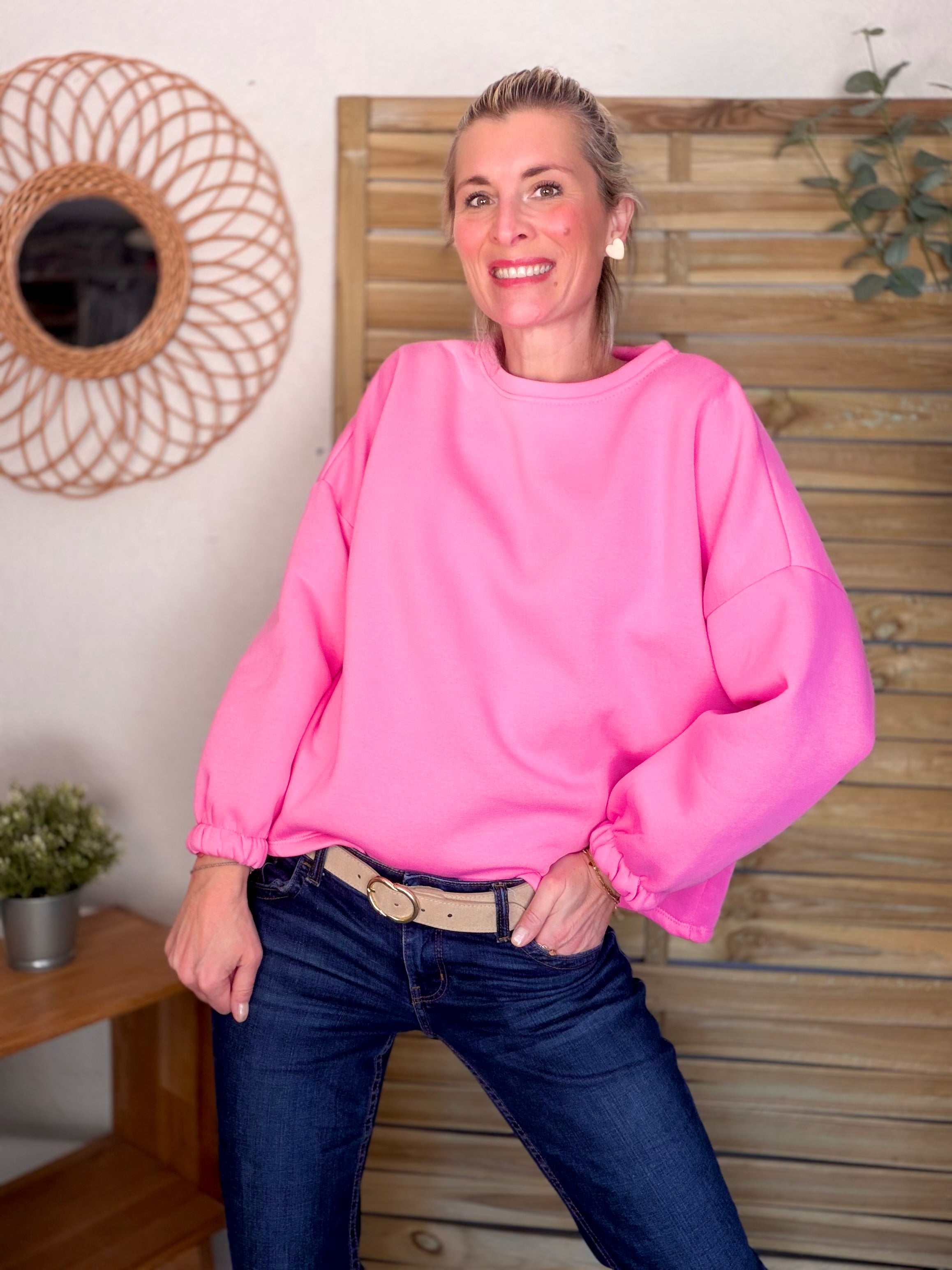Sweat molleton oversized BISOU Rose / Rouge - MIKA