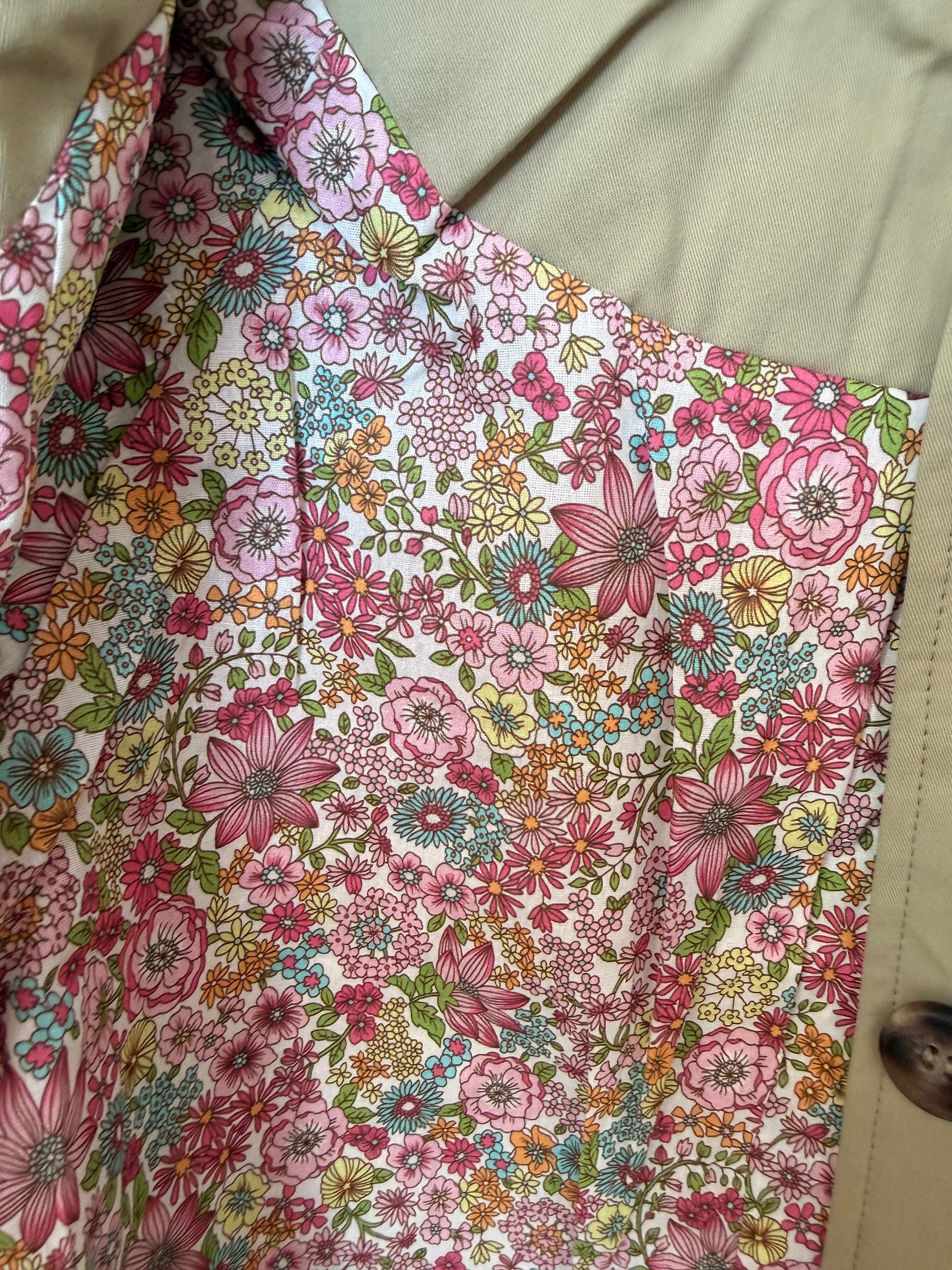 Veste Trench en coton Vert amande avec Liberty - MAHAUT - LILI et LALA