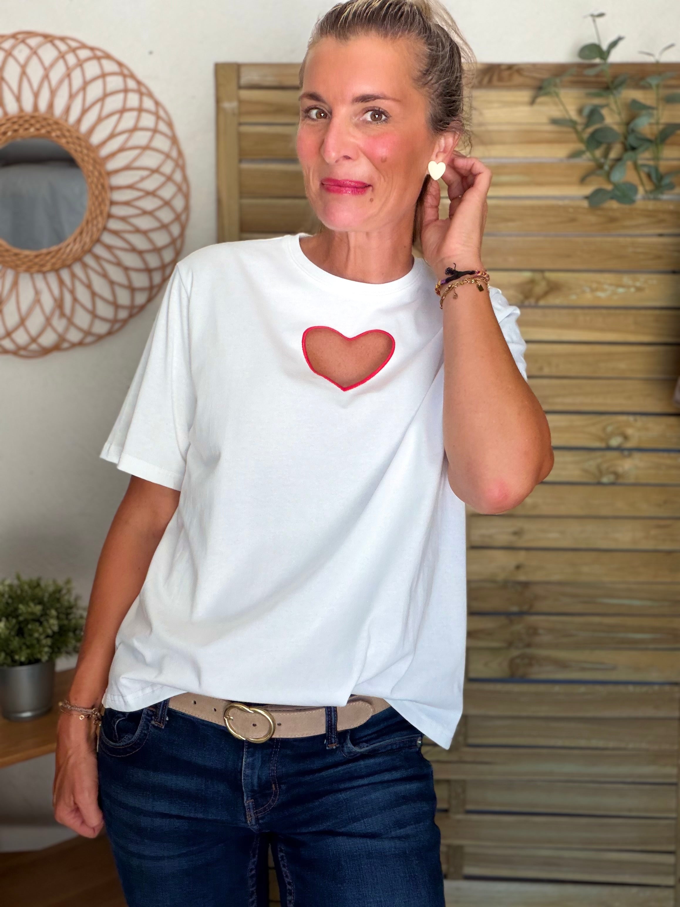 Tee shirt blanc Coeur ajouré SIXTINE