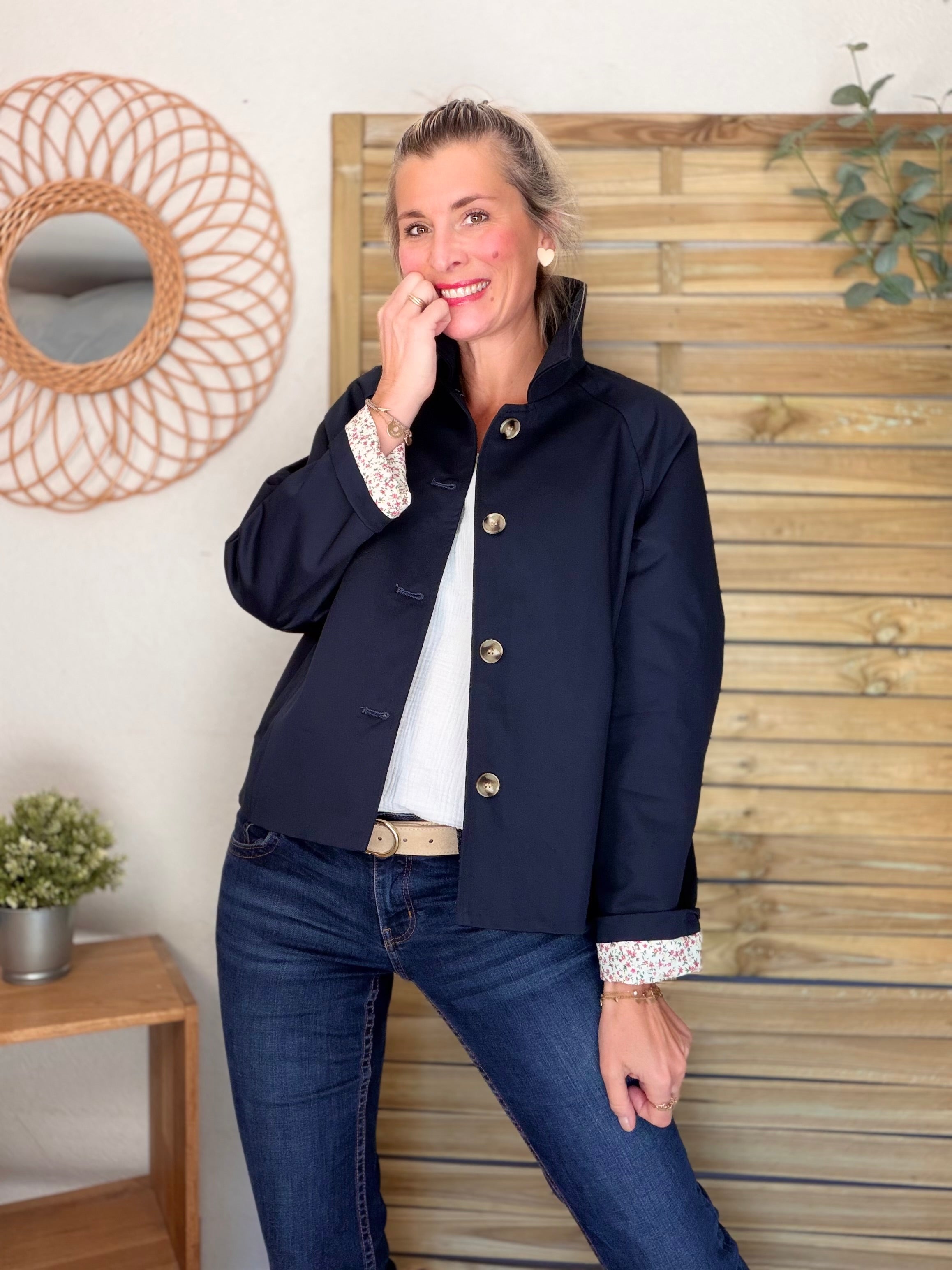 Veste Trench en coton avec Liberty - JOHAN Bleu marine
