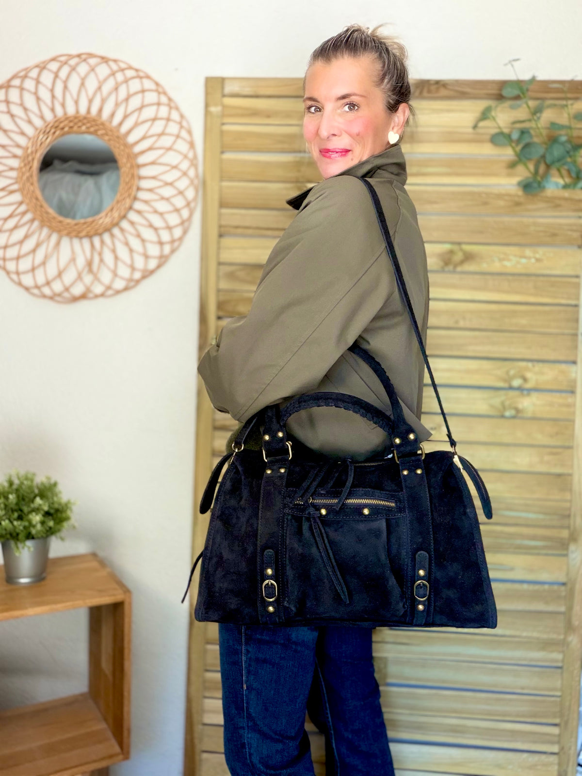 Sac cabas XL en cuir daim • HUNTER Noir