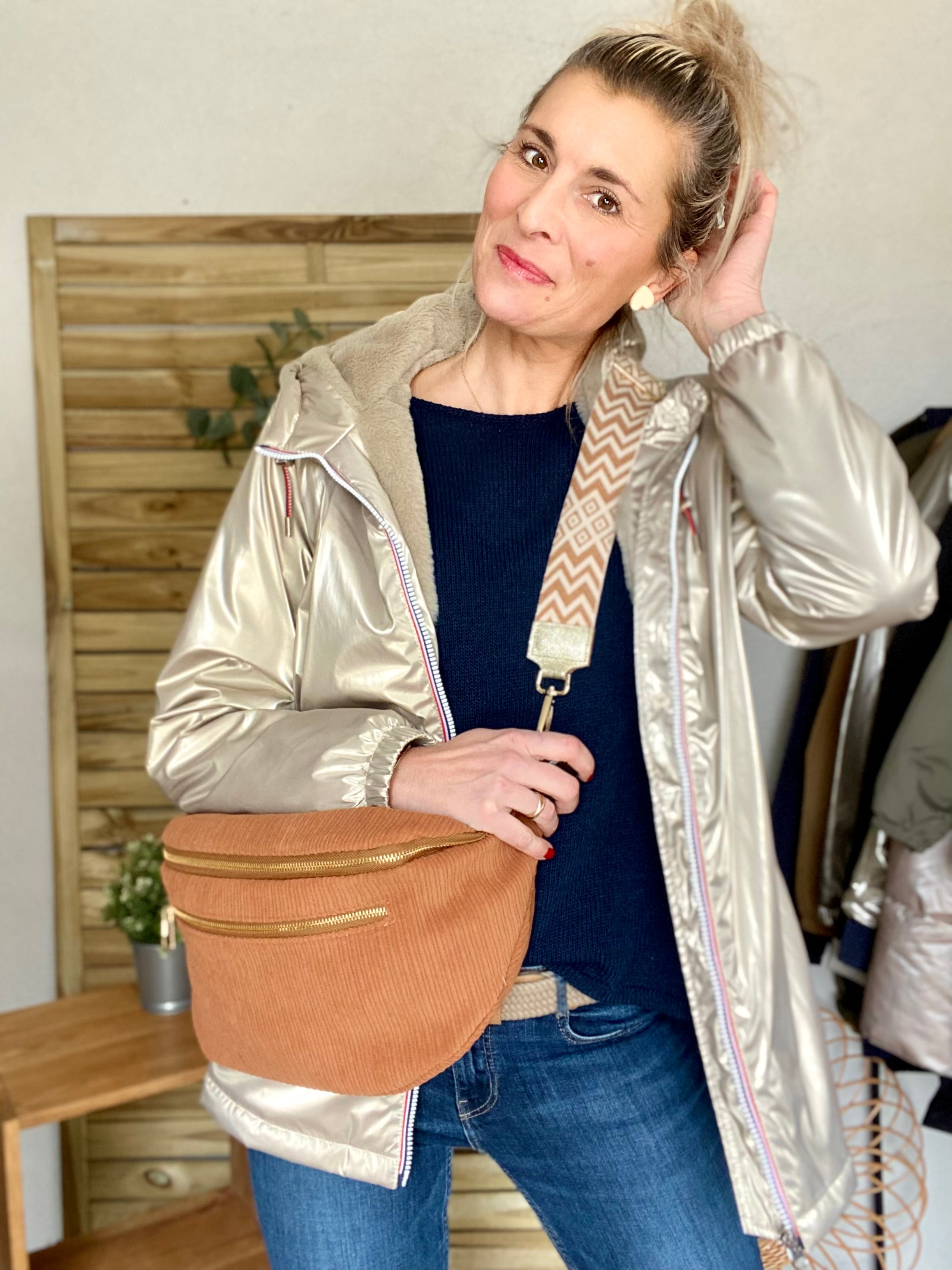 Sac banane XXL Velours côtelé  Ciao Boum MOLLY -  Camel